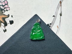 Natural Myanmar Intense Green Jadeite Buddha Pendant in 18K White Gold