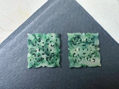 Natural Myanmar Jade Carved Pair Loose Stones, Green Jade Carvings