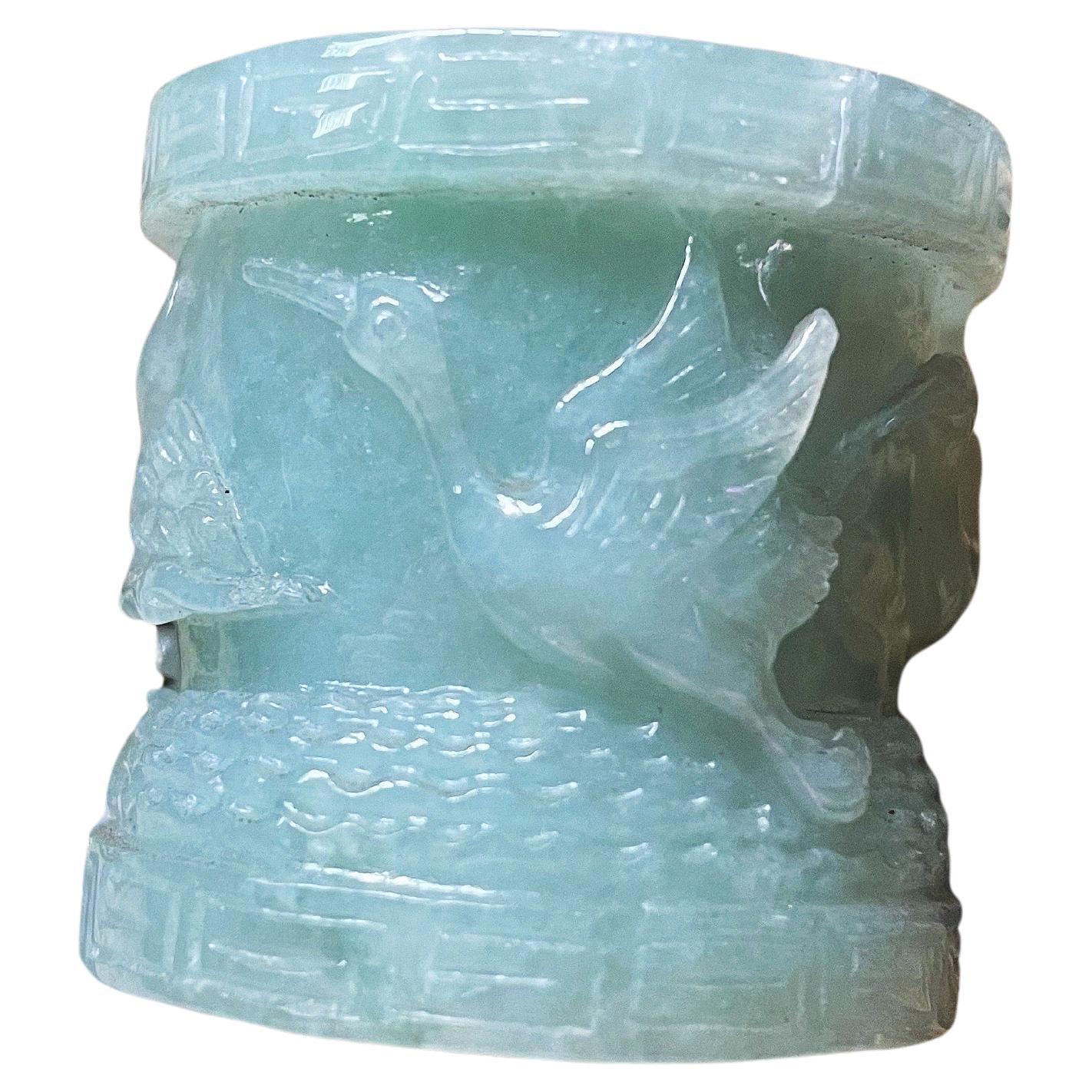 Statue de grue en jade naturel du Myanmar, sculptée à la main, symbolisant la longévité