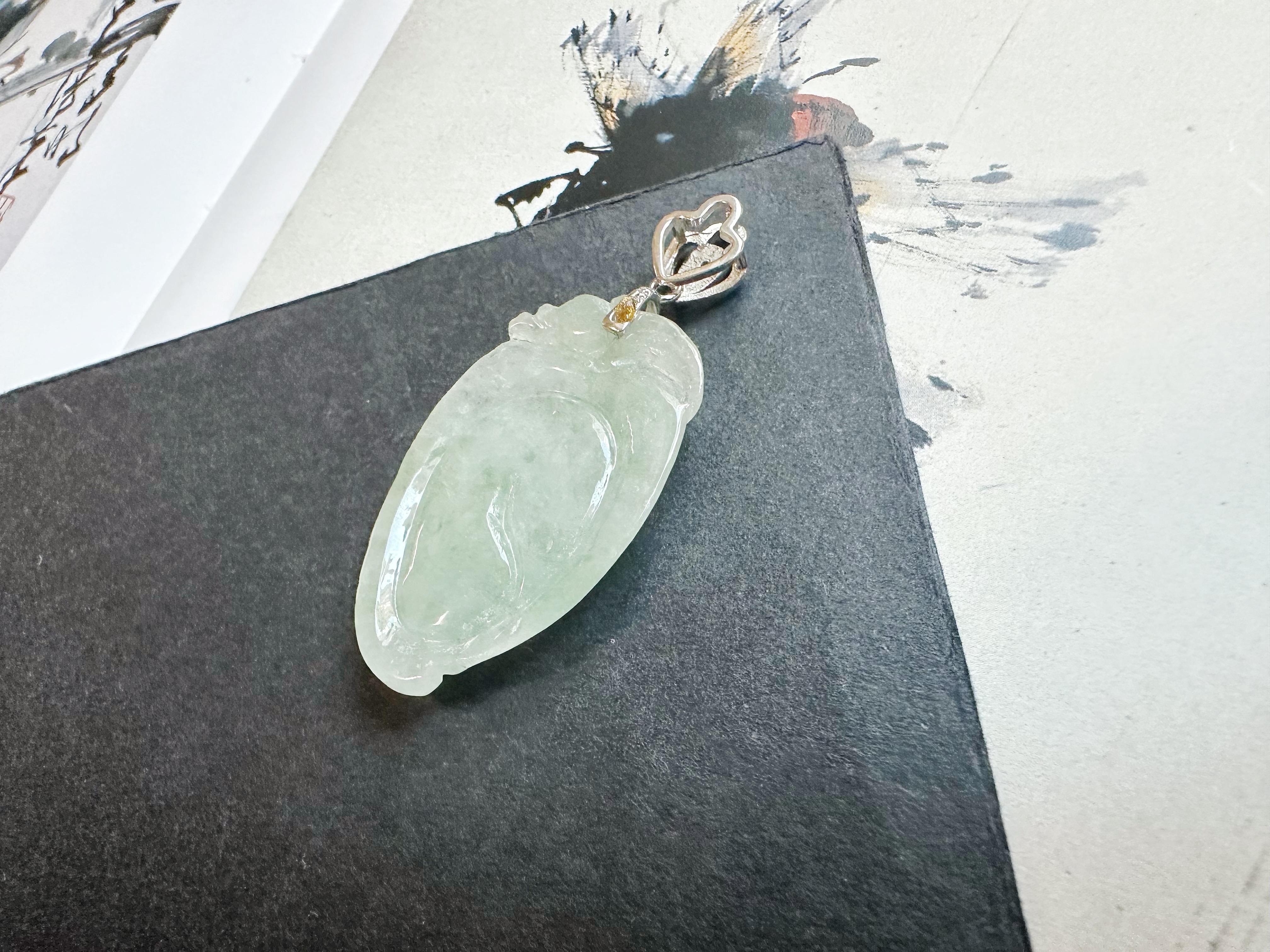Natural Myanmar Jade Peach Silver Pendant in vendita 4