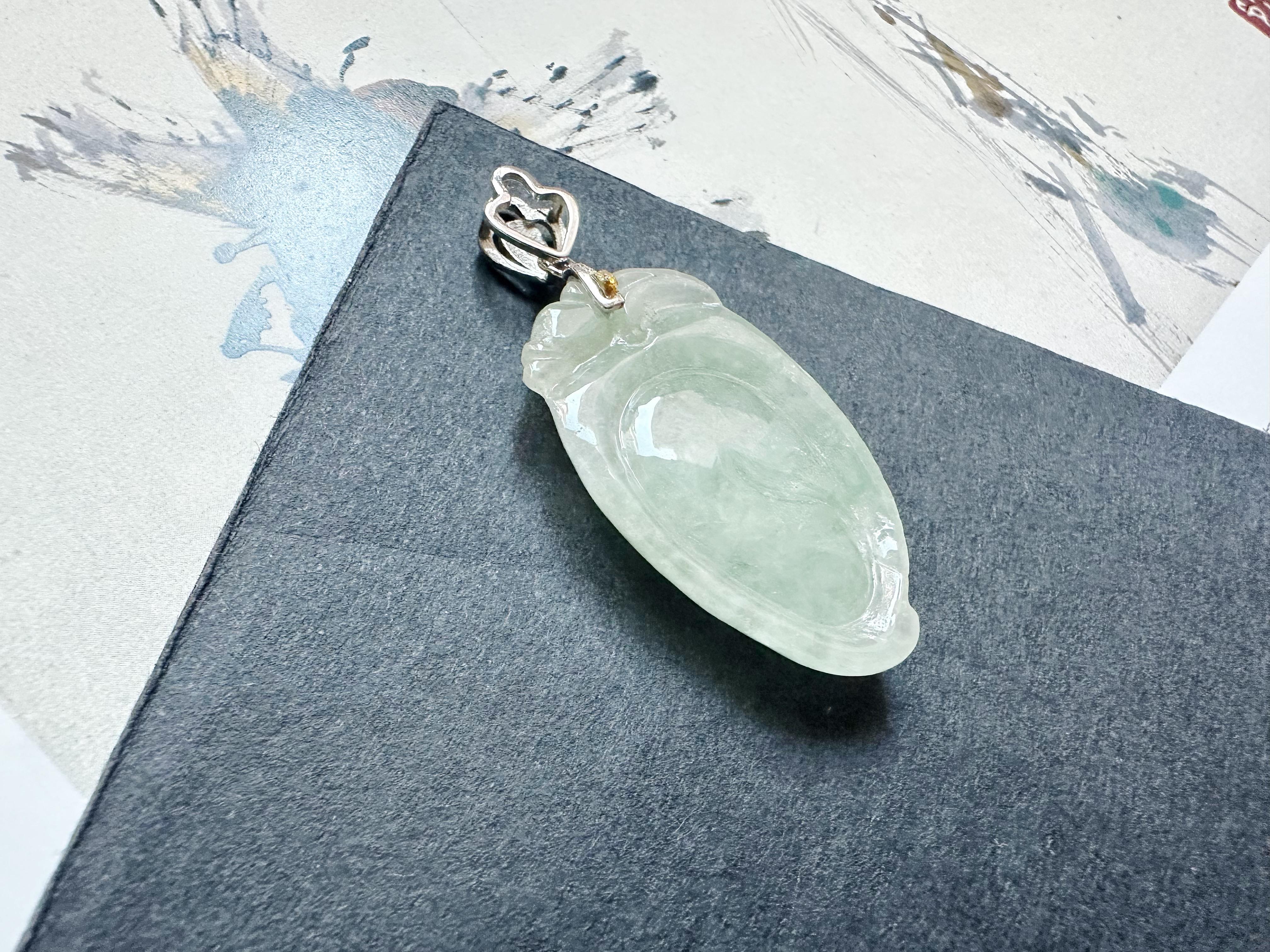 Natural Myanmar Jade Peach Silver Pendant in vendita 5