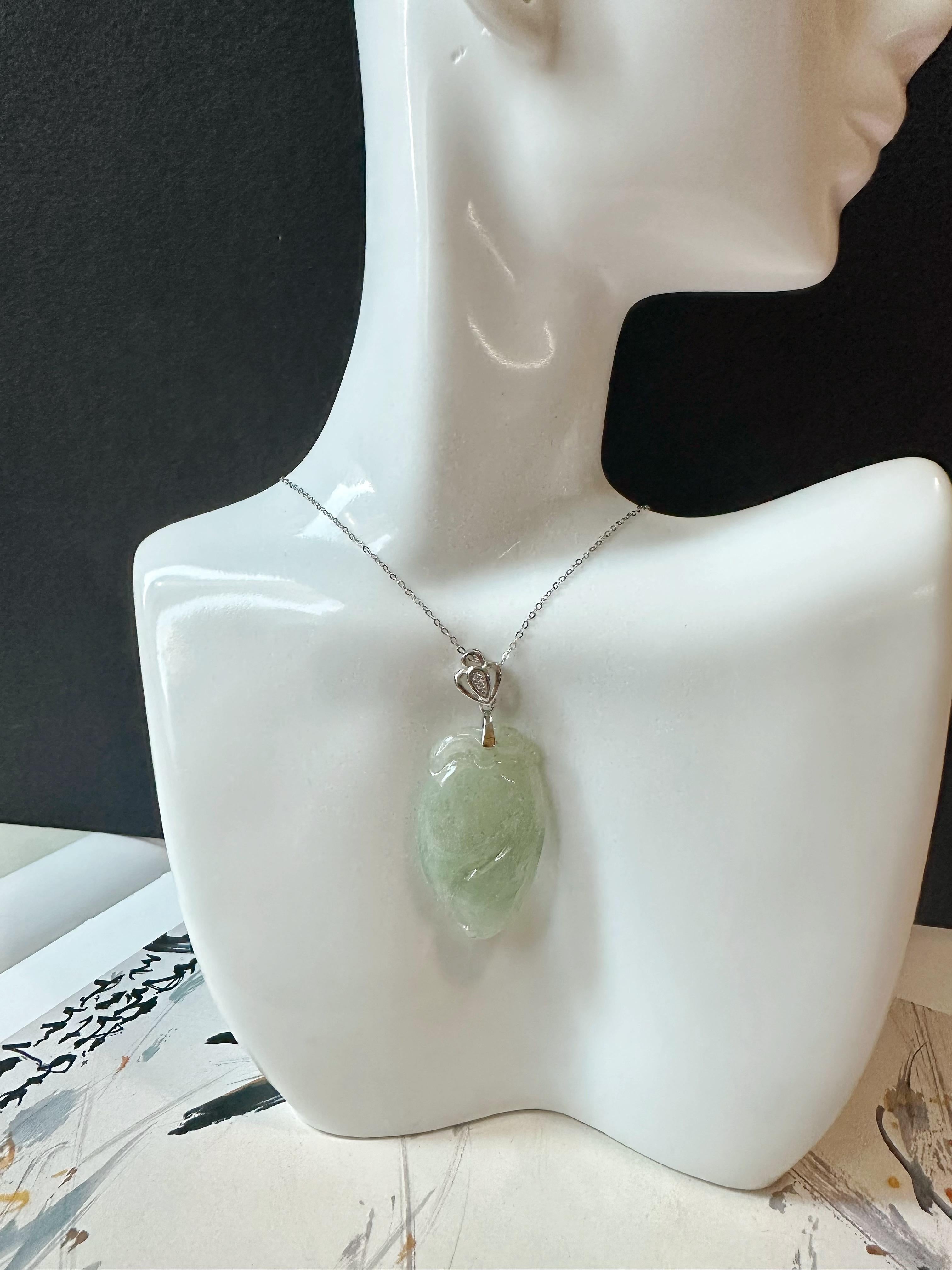 Natural Myanmar Jade Peach Silver Pendant in vendita 6