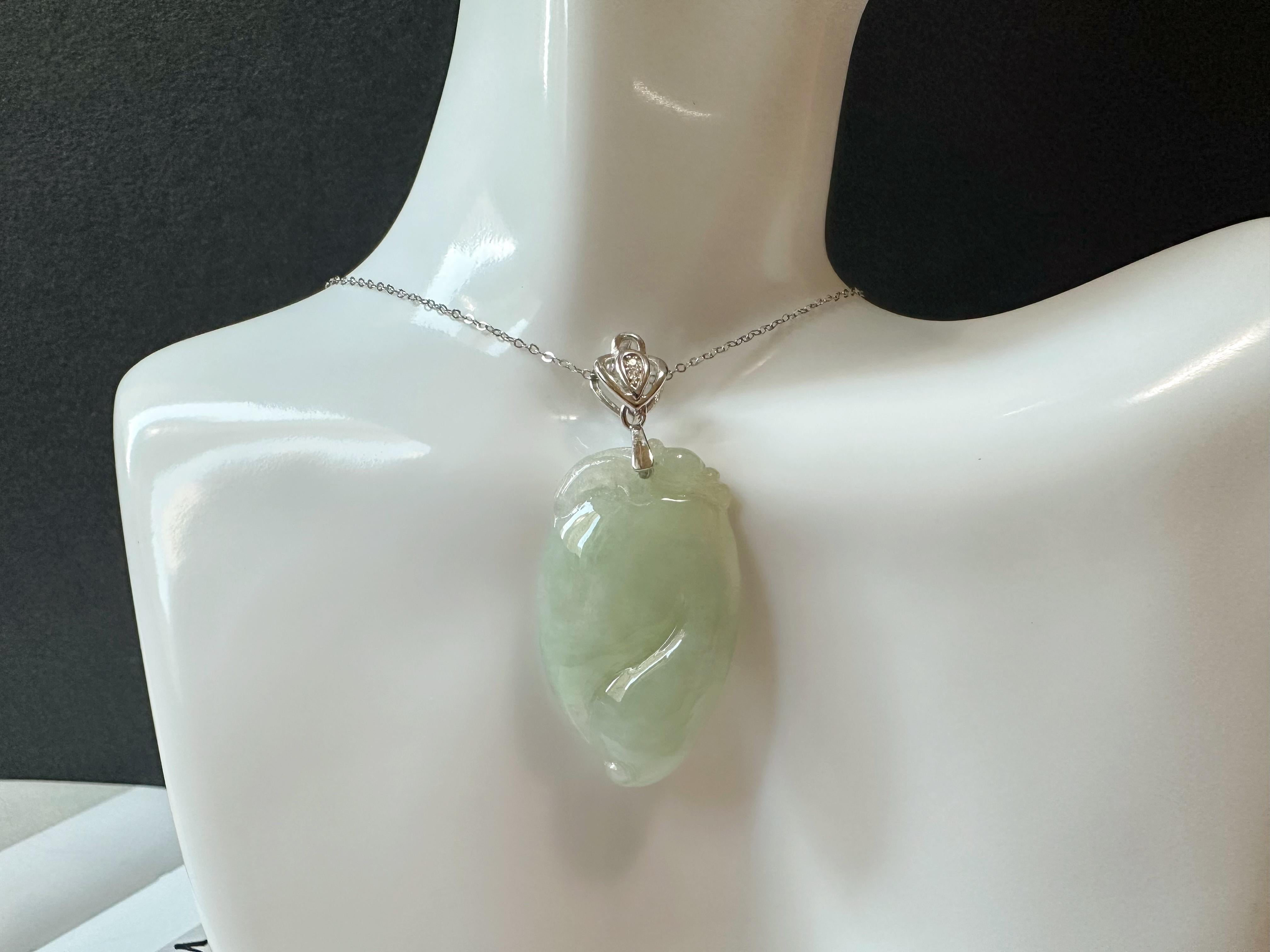 Natural Myanmar Jade Peach Silver Pendant in vendita 8