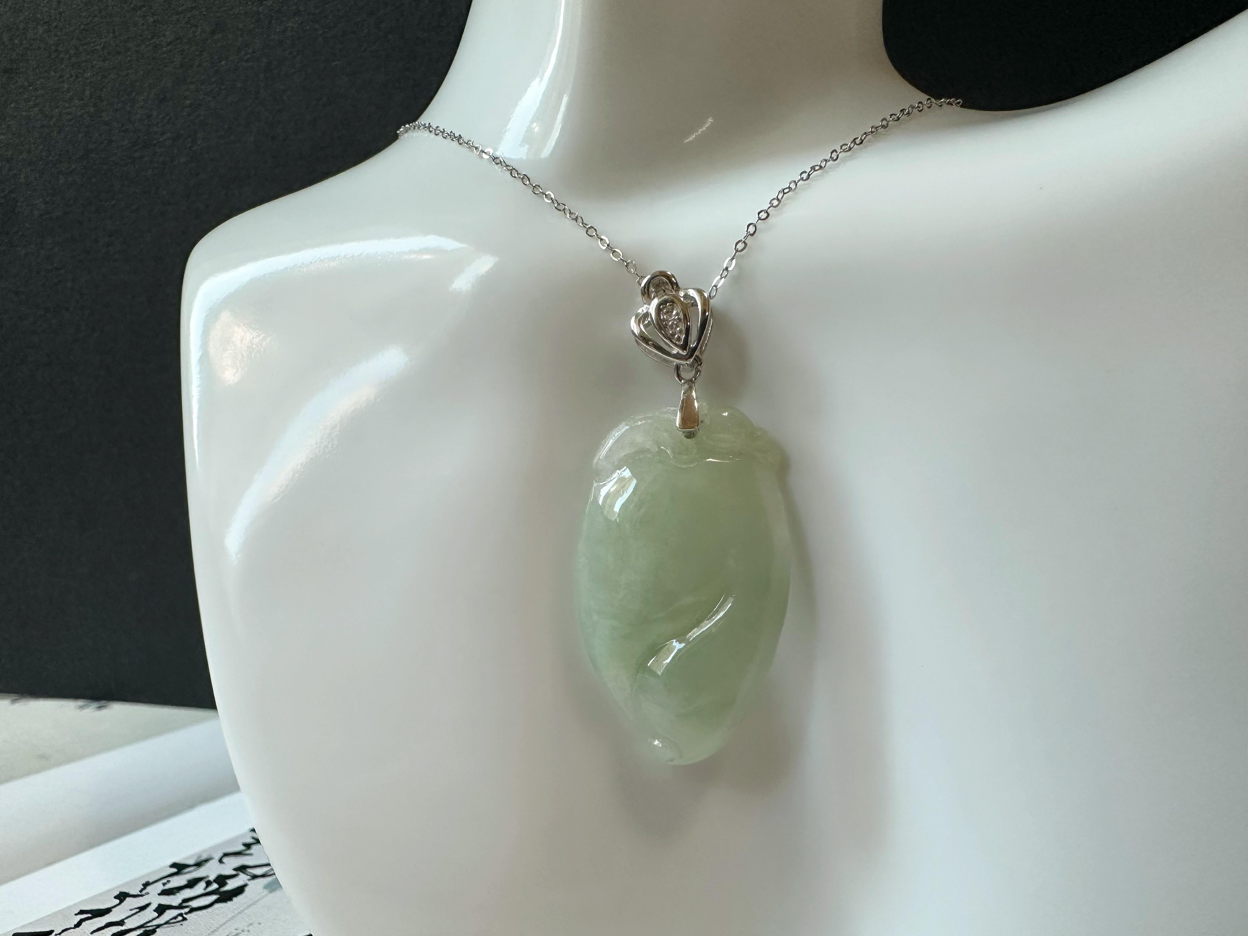 Natural Myanmar Jade Peach Silver Pendant in vendita 9