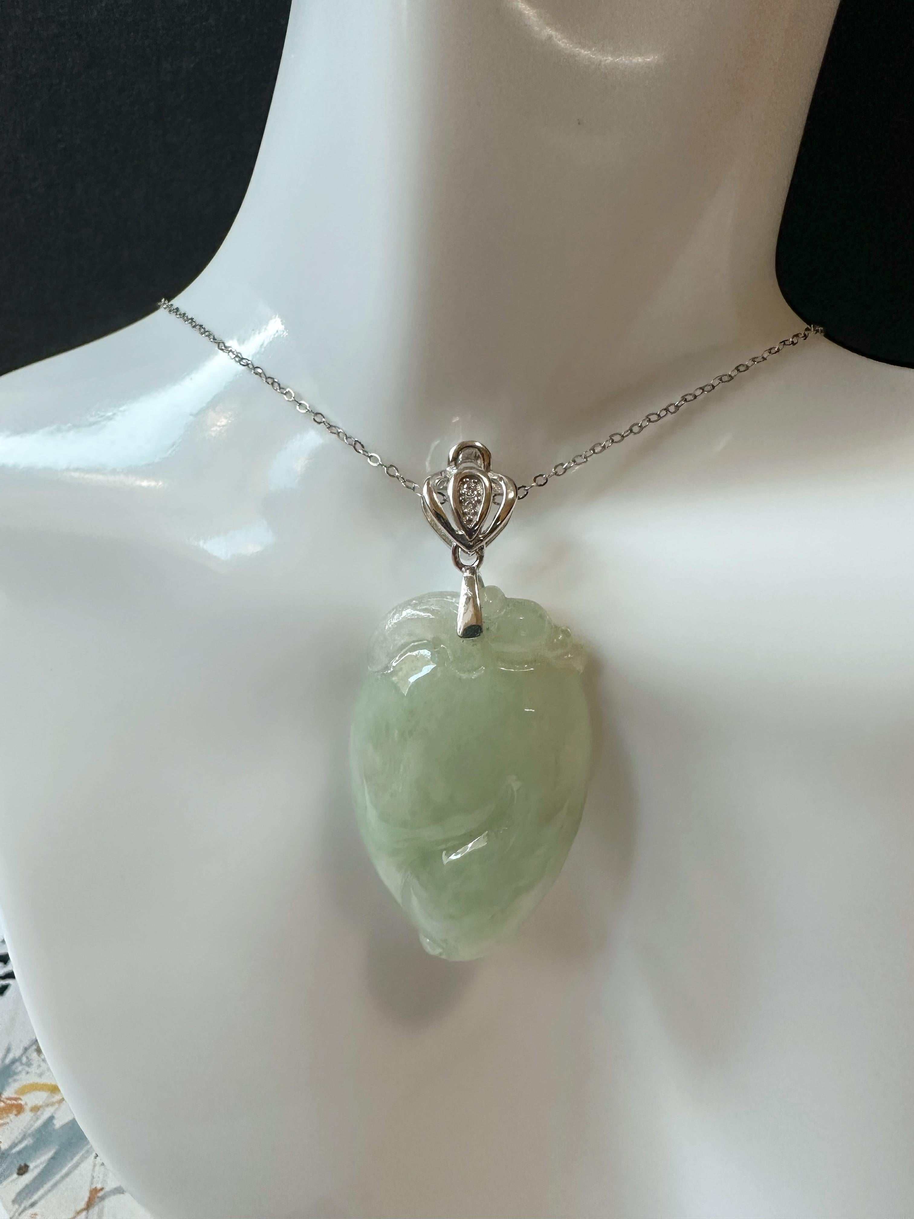 Natural Myanmar Jade Peach Silver Pendant in vendita 11