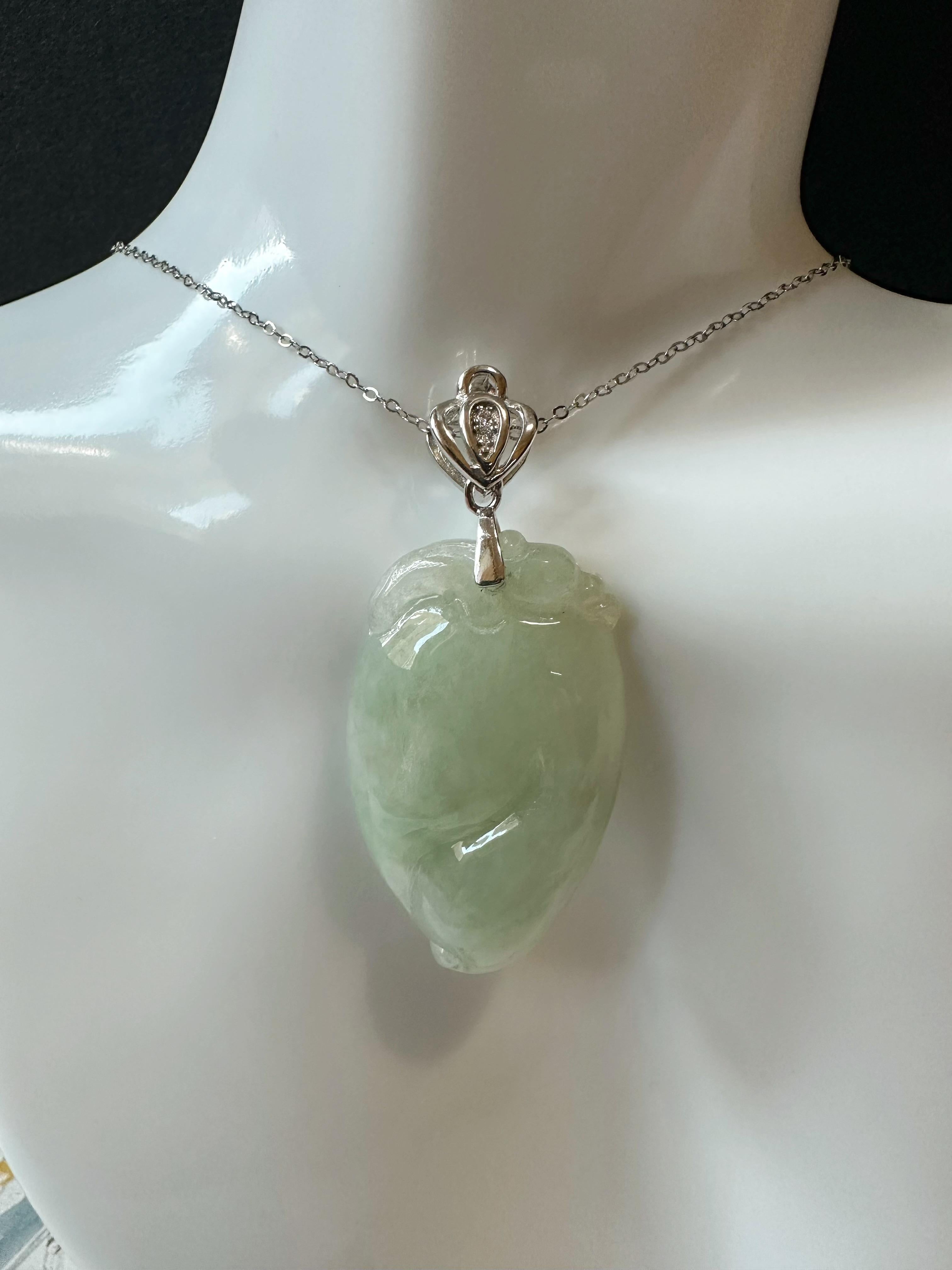 Natural Myanmar Jade Peach Silver Pendant in vendita 12