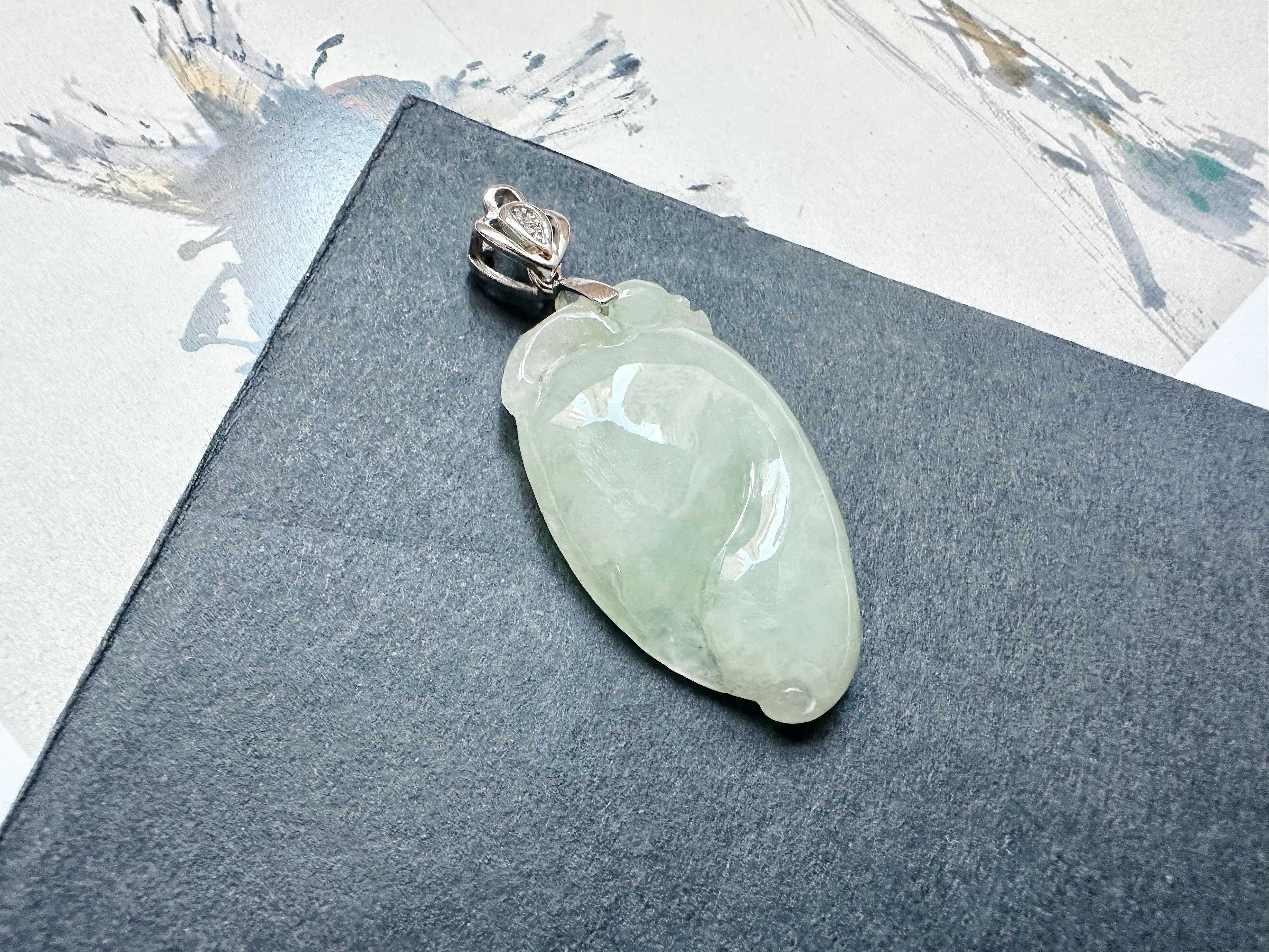 Natural Myanmar Jade Peach Silver Pendant in vendita 1