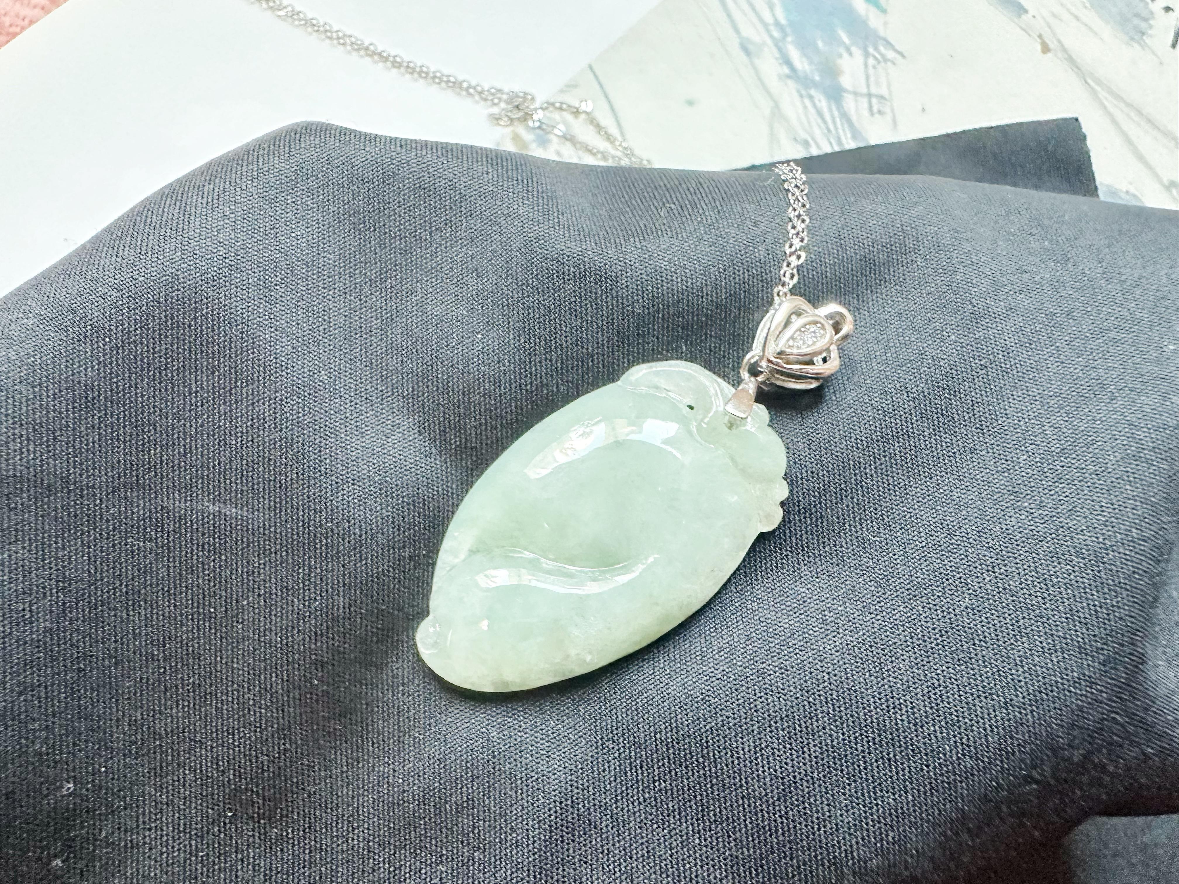 Natural Myanmar Jade Peach Silver Pendant in vendita 3