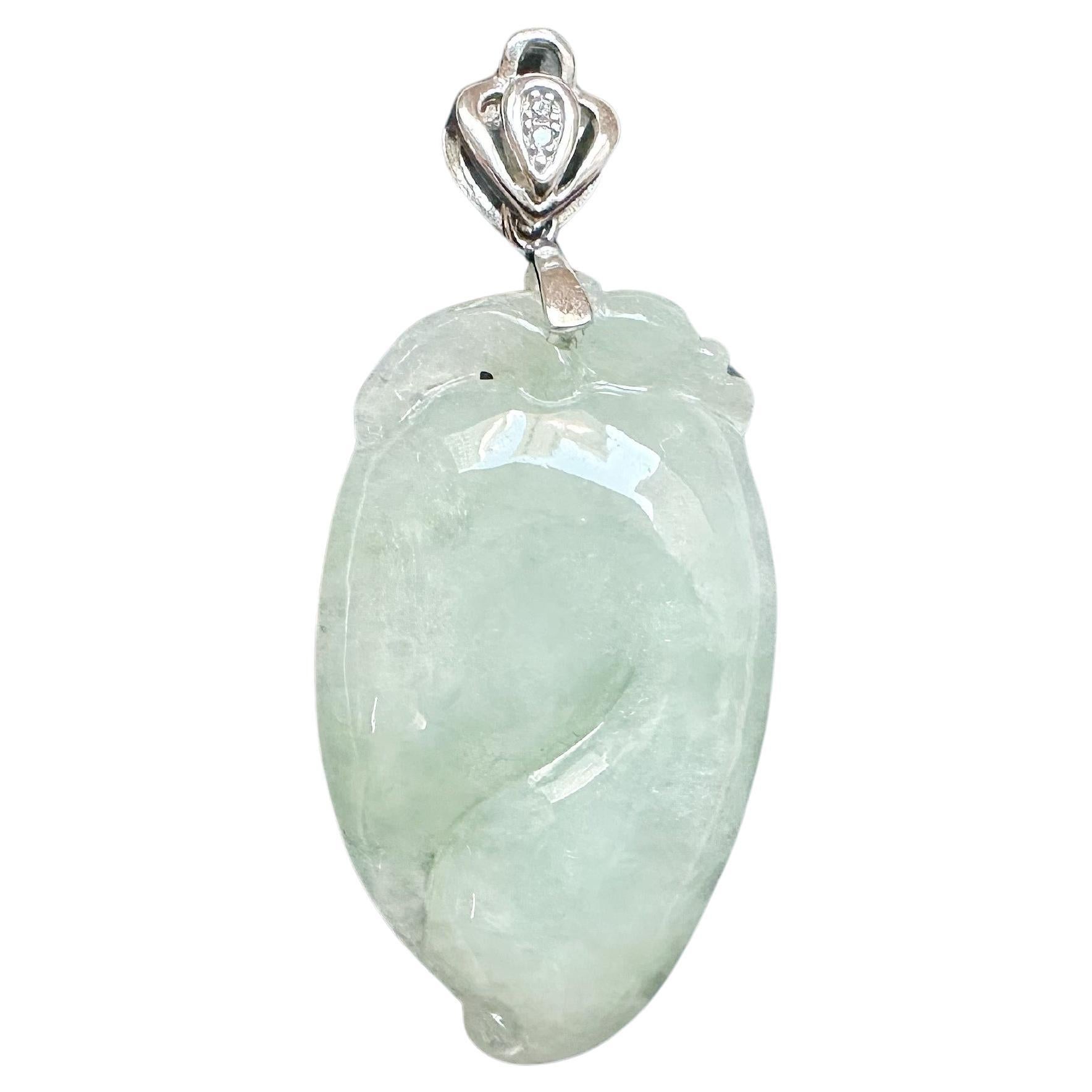 Natural Myanmar Jade Peach Silver Pendant in vendita