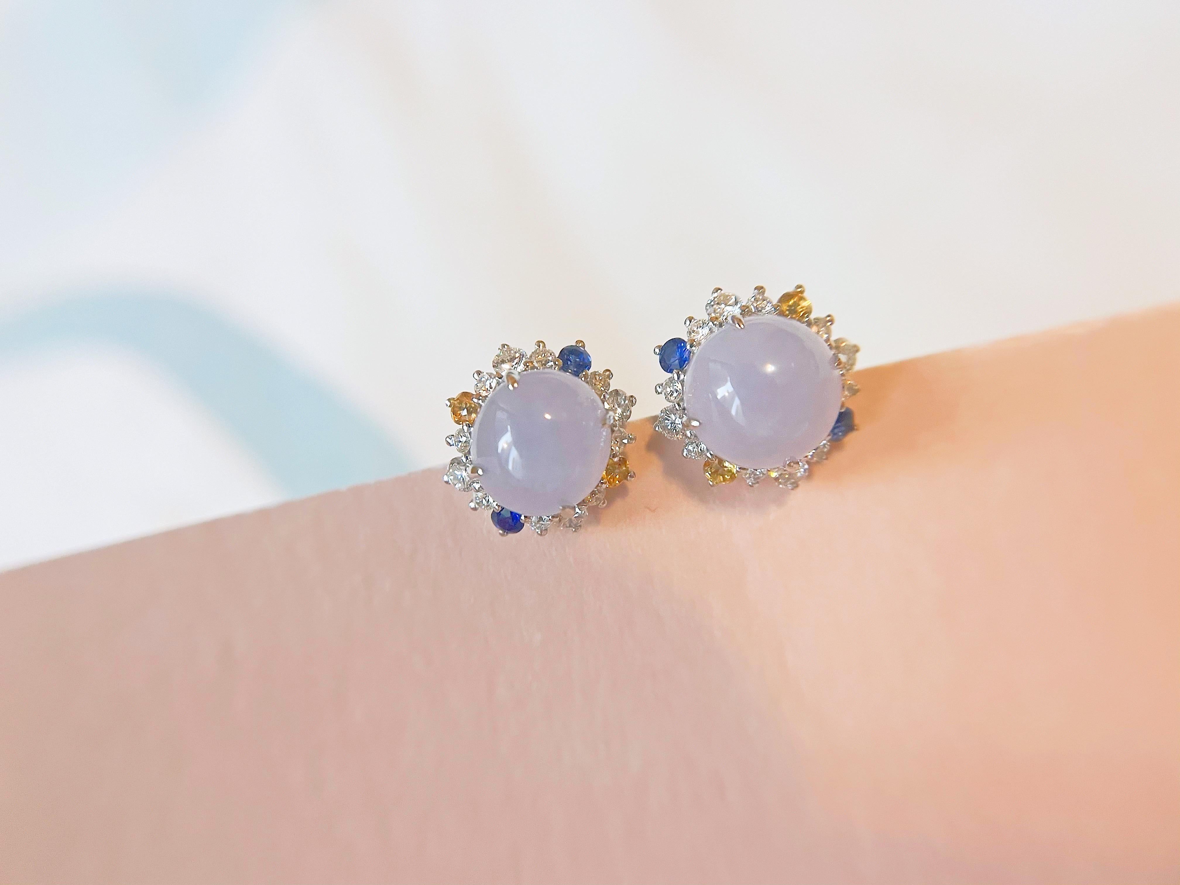 Orecchini di giada ghiacciata lavanda del Myanmar in oro 18K e diamanti in vendita 6