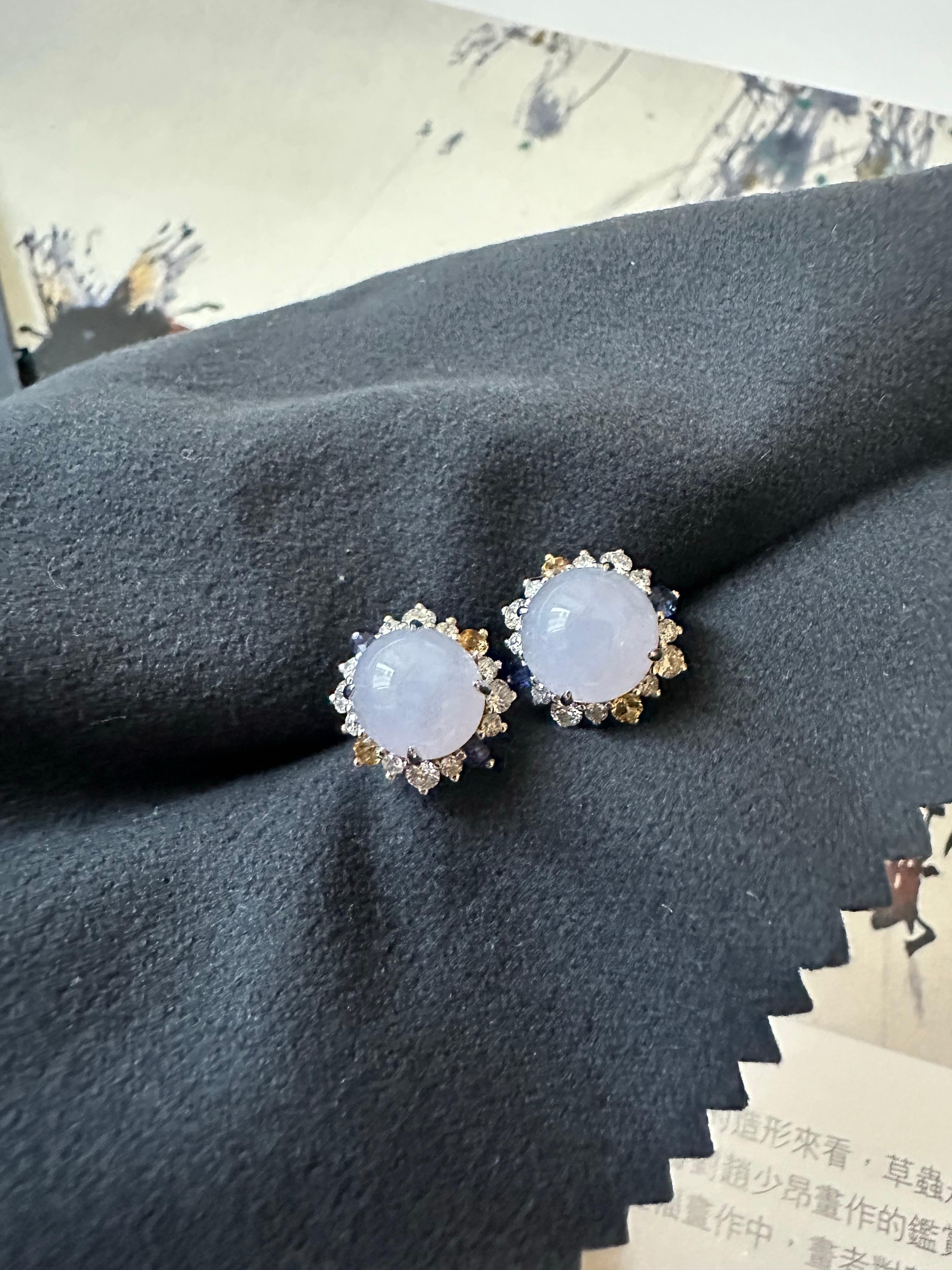 Orecchini di giada ghiacciata lavanda del Myanmar in oro 18K e diamanti in vendita 8