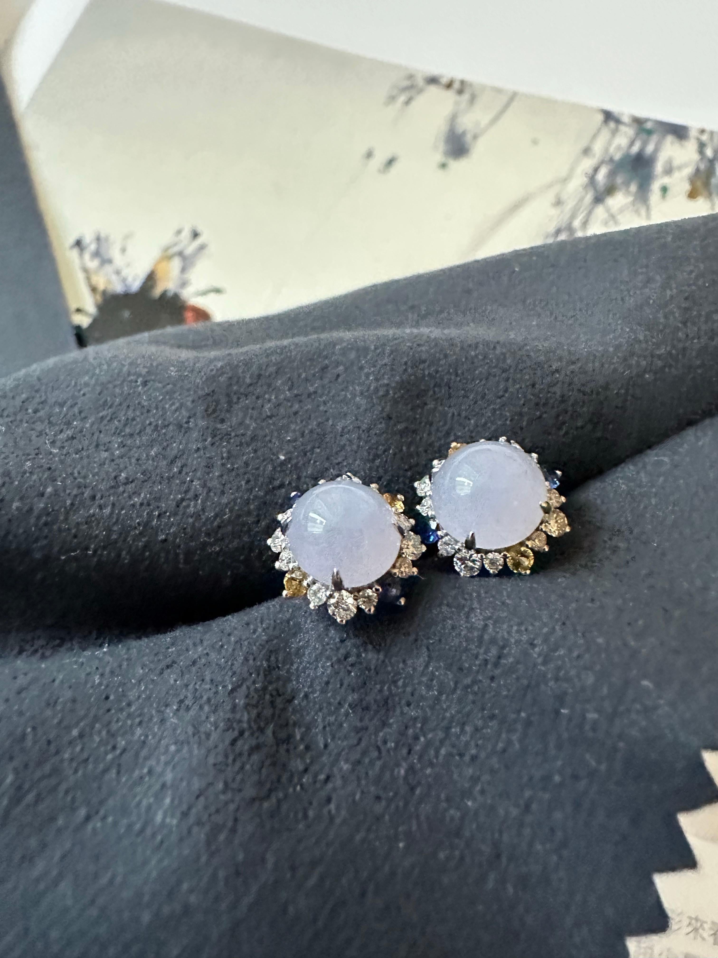 Orecchini di giada ghiacciata lavanda del Myanmar in oro 18K e diamanti in vendita 10