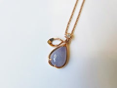 Natural Myanmar Lavender Icy Jadeite Sakura Petal Pendant Necklace 18K Rose Gold
