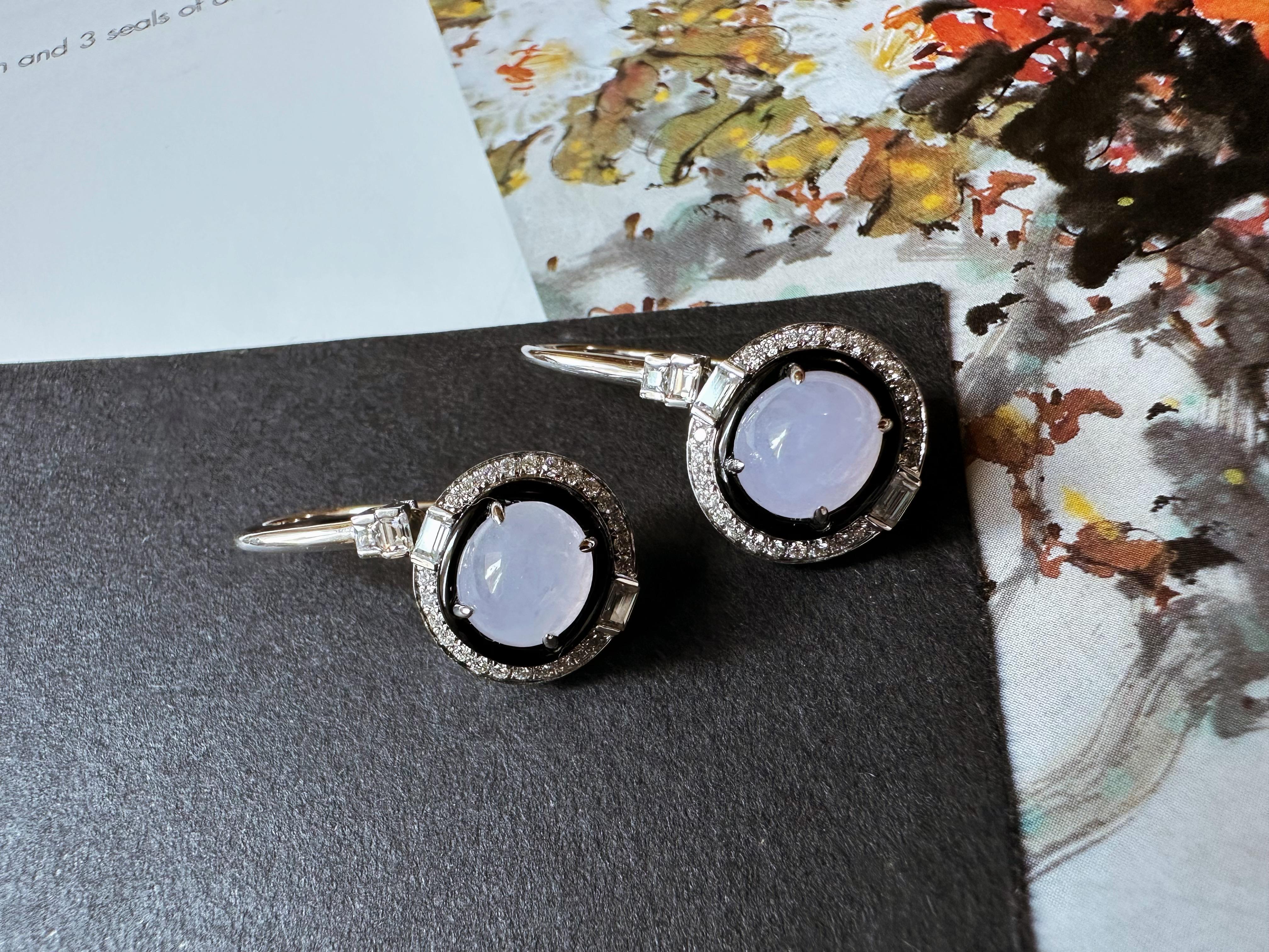 Boucles d'oreilles en Jadéite Naturelle du Myanmar, Lavande, Jade mauve en vente 4