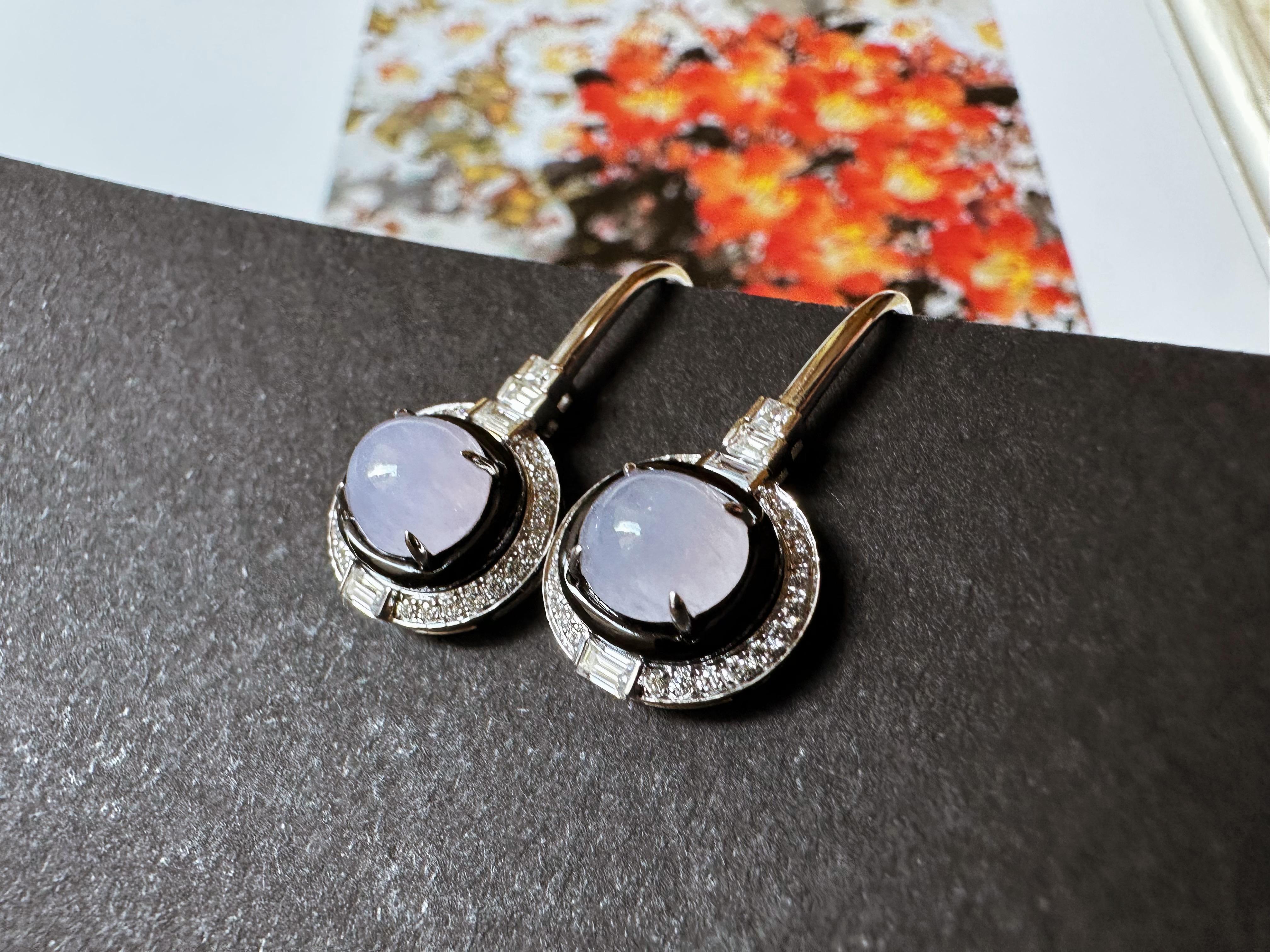 Boucles d'oreilles en Jadéite Naturelle du Myanmar, Lavande, Jade mauve en vente 5