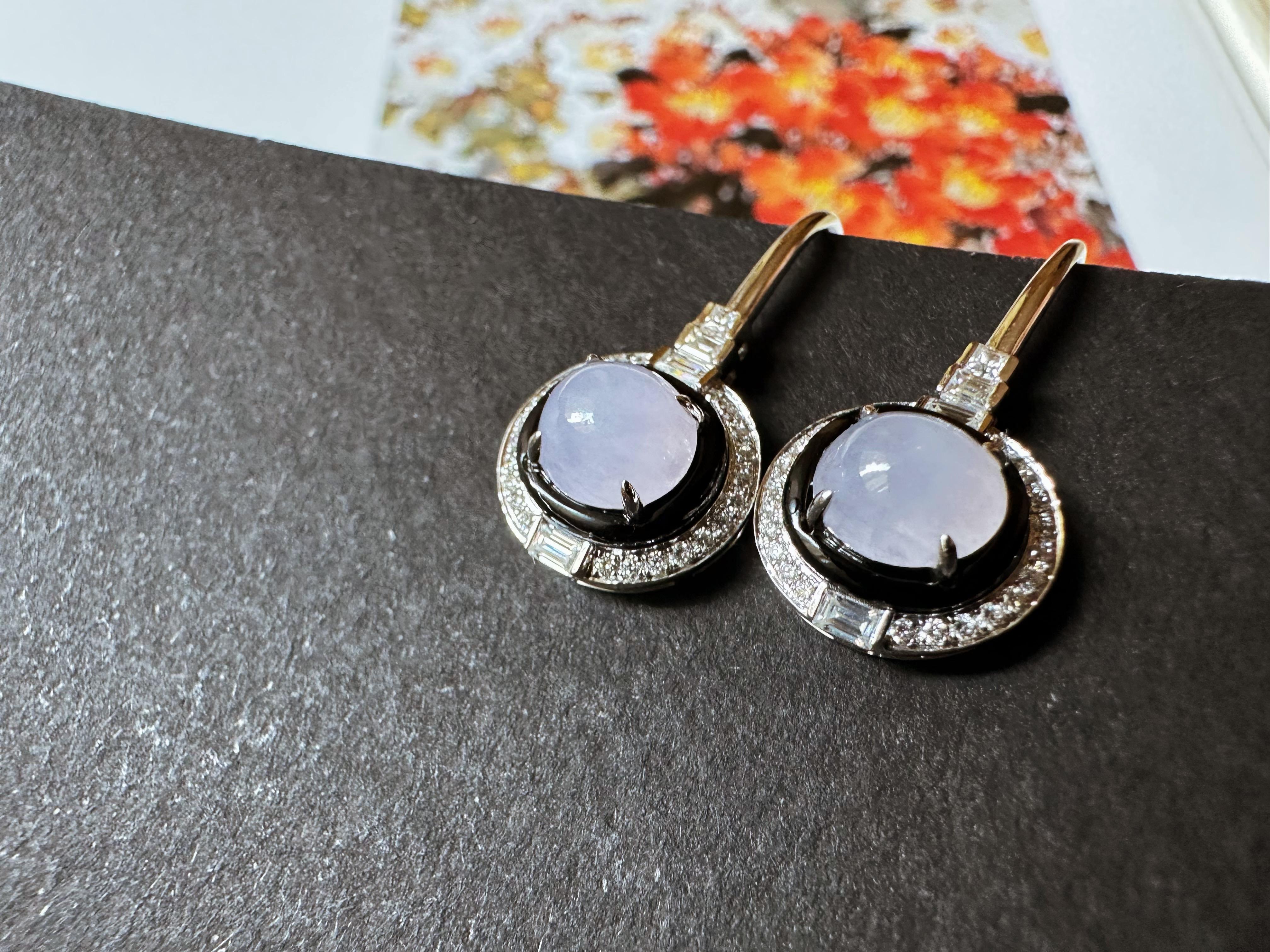 Boucles d'oreilles en Jadéite Naturelle du Myanmar, Lavande, Jade mauve en vente 6