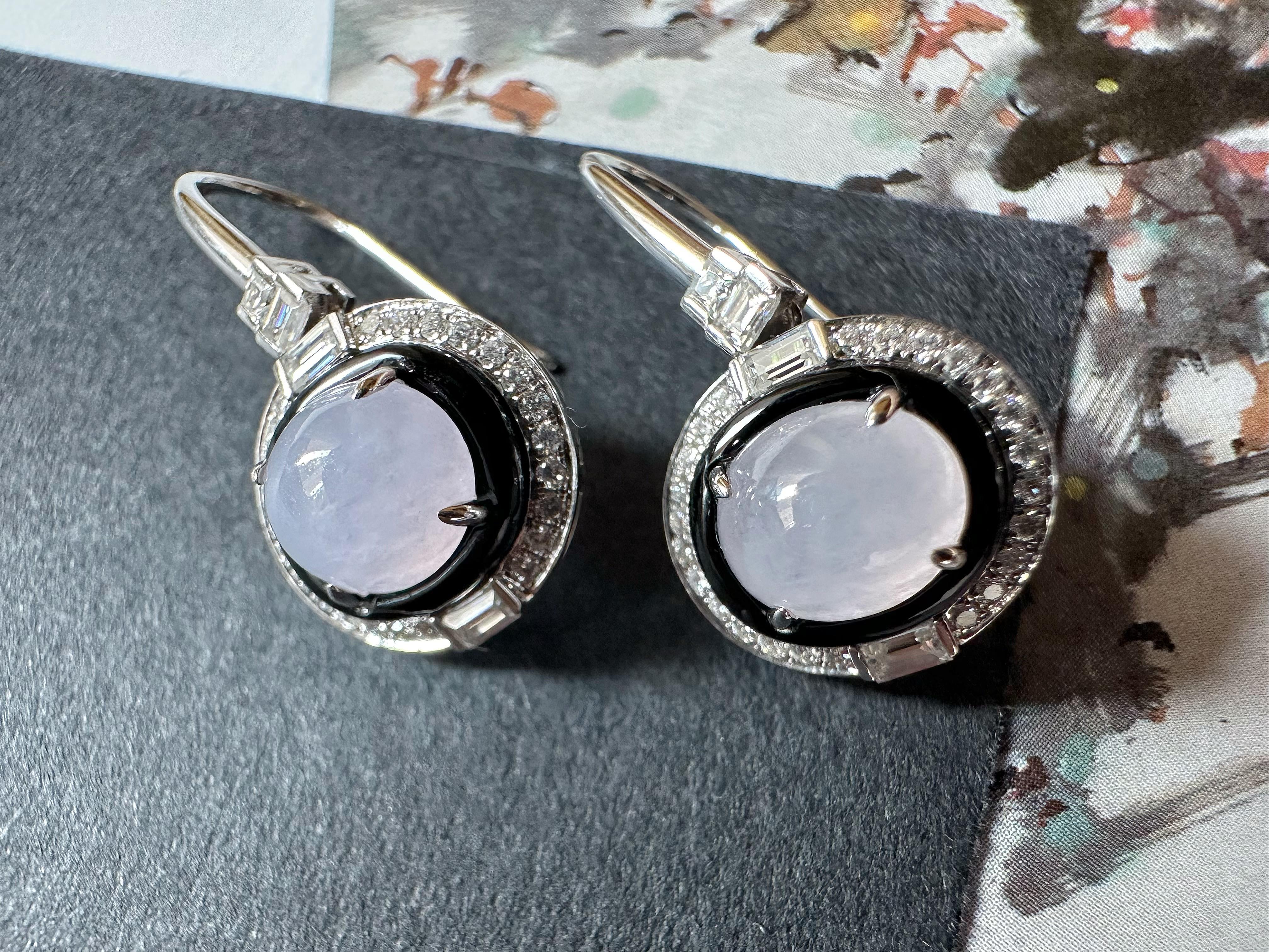 Boucles d'oreilles en Jadéite Naturelle du Myanmar, Lavande, Jade mauve en vente 8