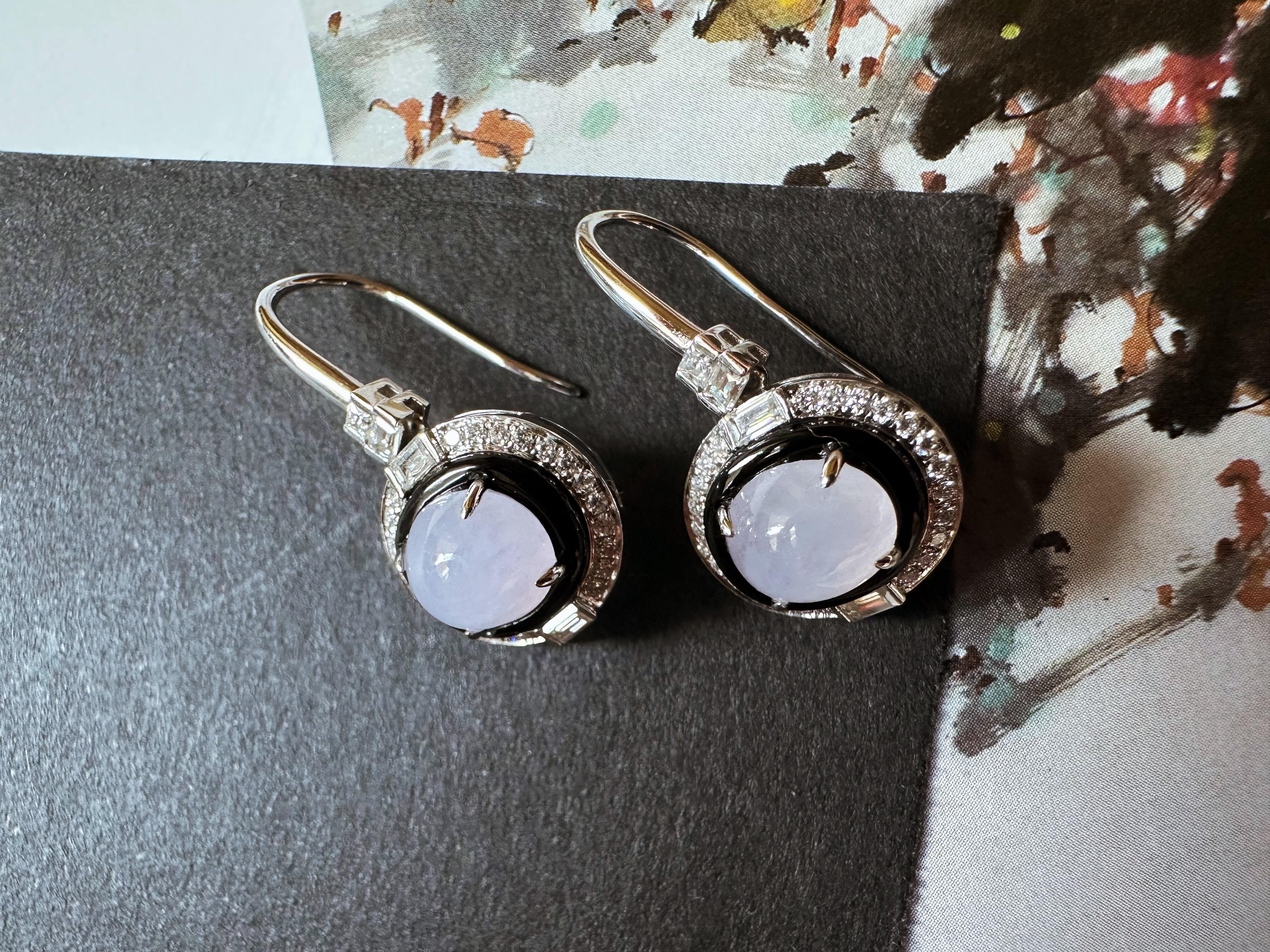 Boucles d'oreilles en Jadéite Naturelle du Myanmar, Lavande, Jade mauve en vente 9