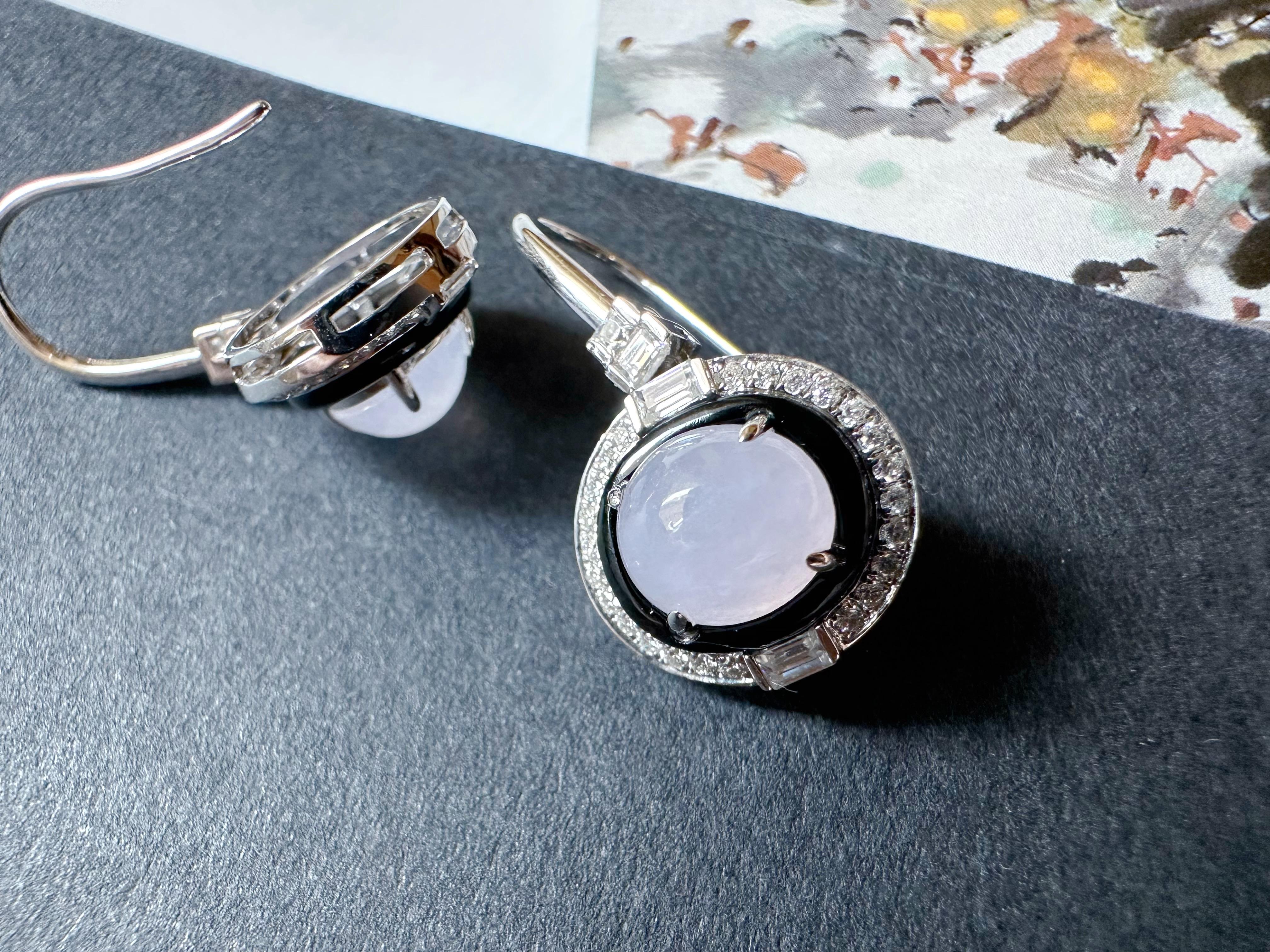 Boucles d'oreilles en Jadéite Naturelle du Myanmar, Lavande, Jade mauve en vente 10