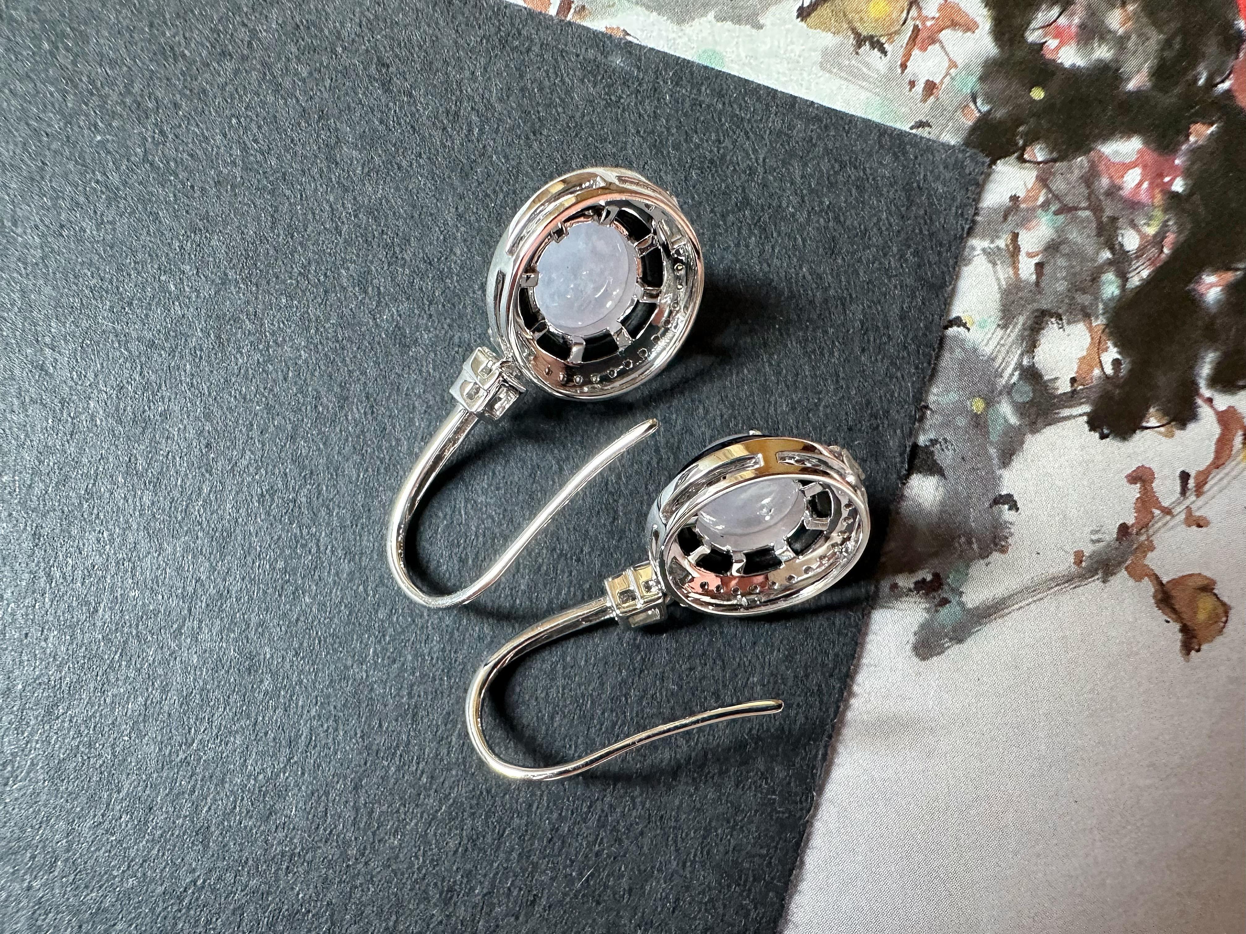 Boucles d'oreilles en Jadéite Naturelle du Myanmar, Lavande, Jade mauve en vente 11