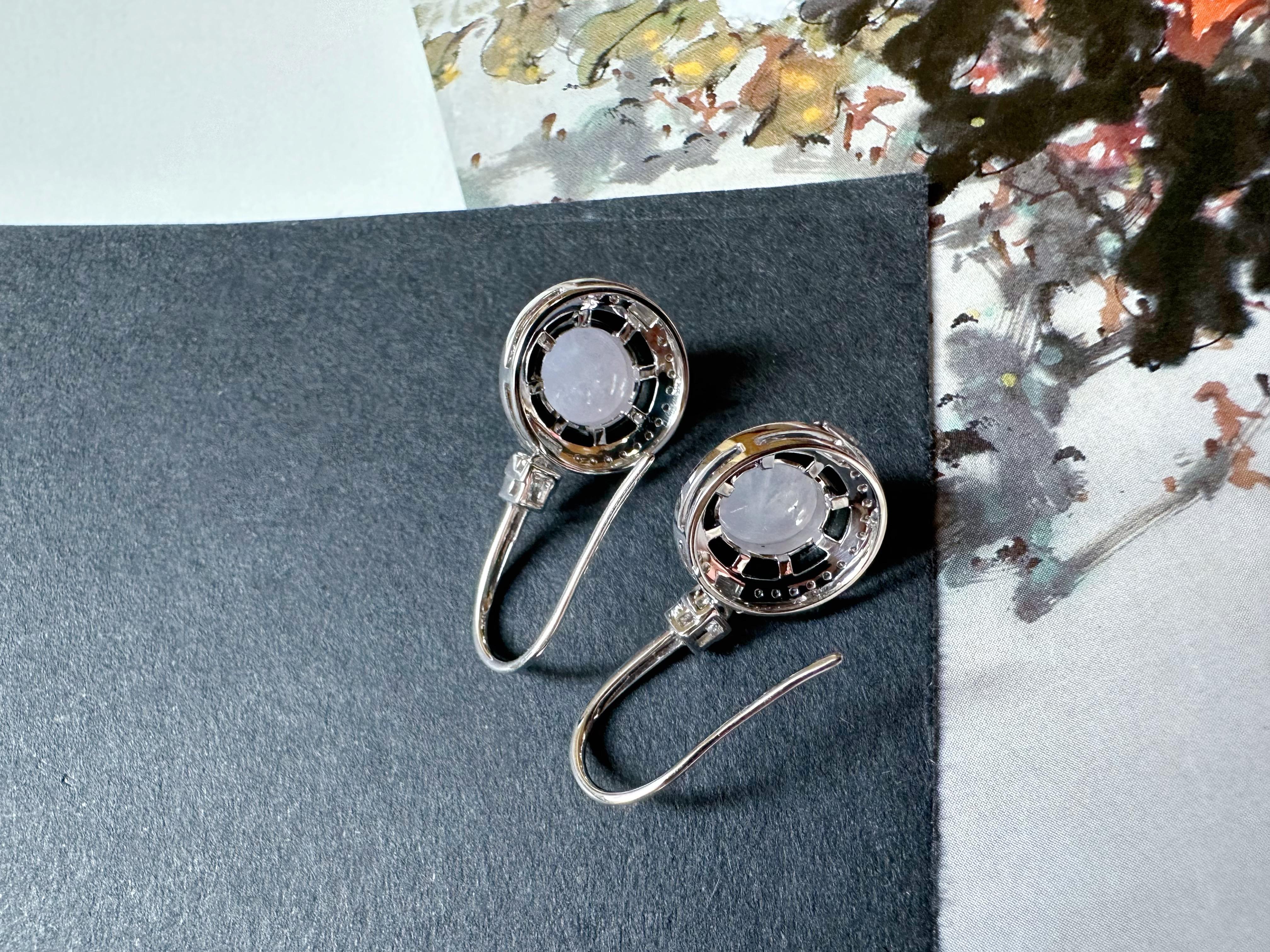 Boucles d'oreilles en Jadéite Naturelle du Myanmar, Lavande, Jade mauve en vente 12