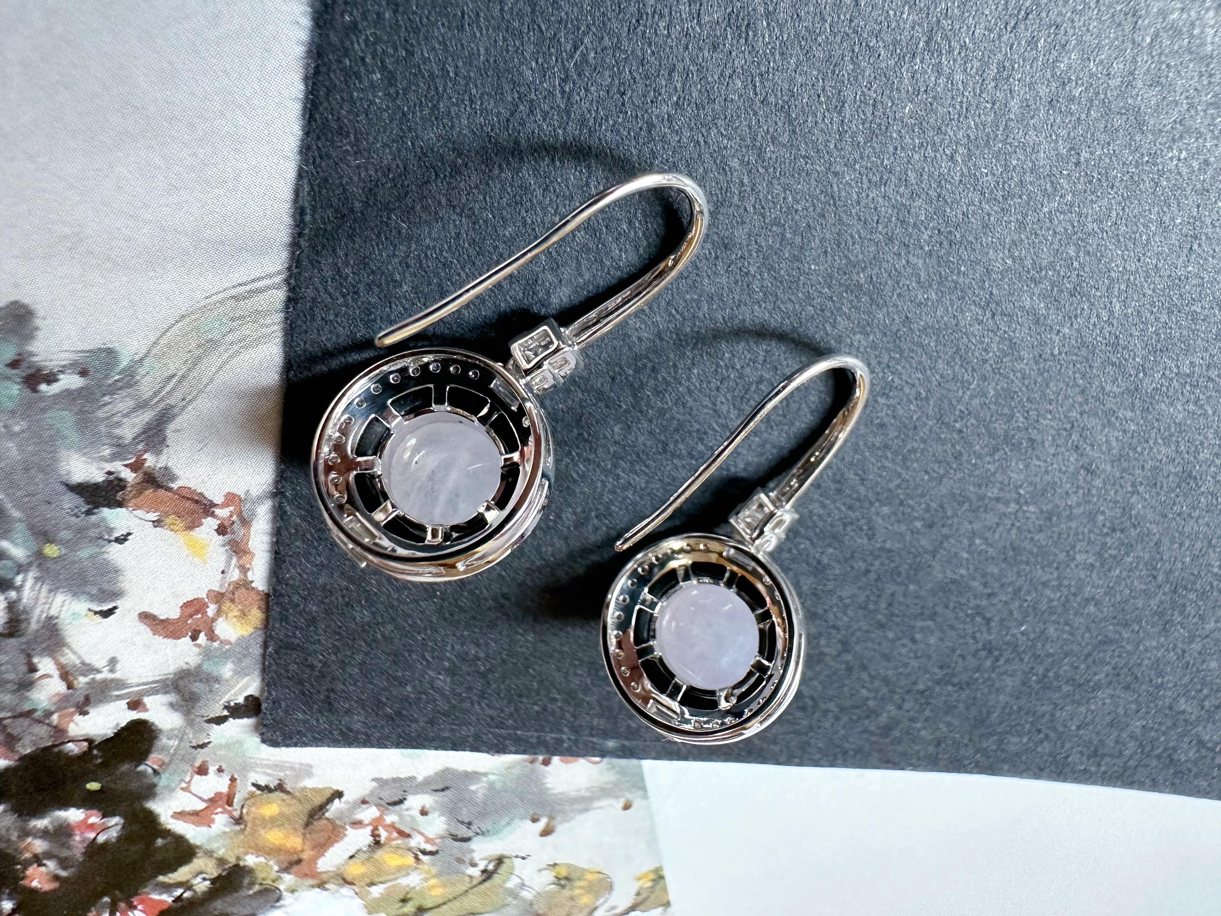 Boucles d'oreilles en Jadéite Naturelle du Myanmar, Lavande, Jade mauve en vente 13