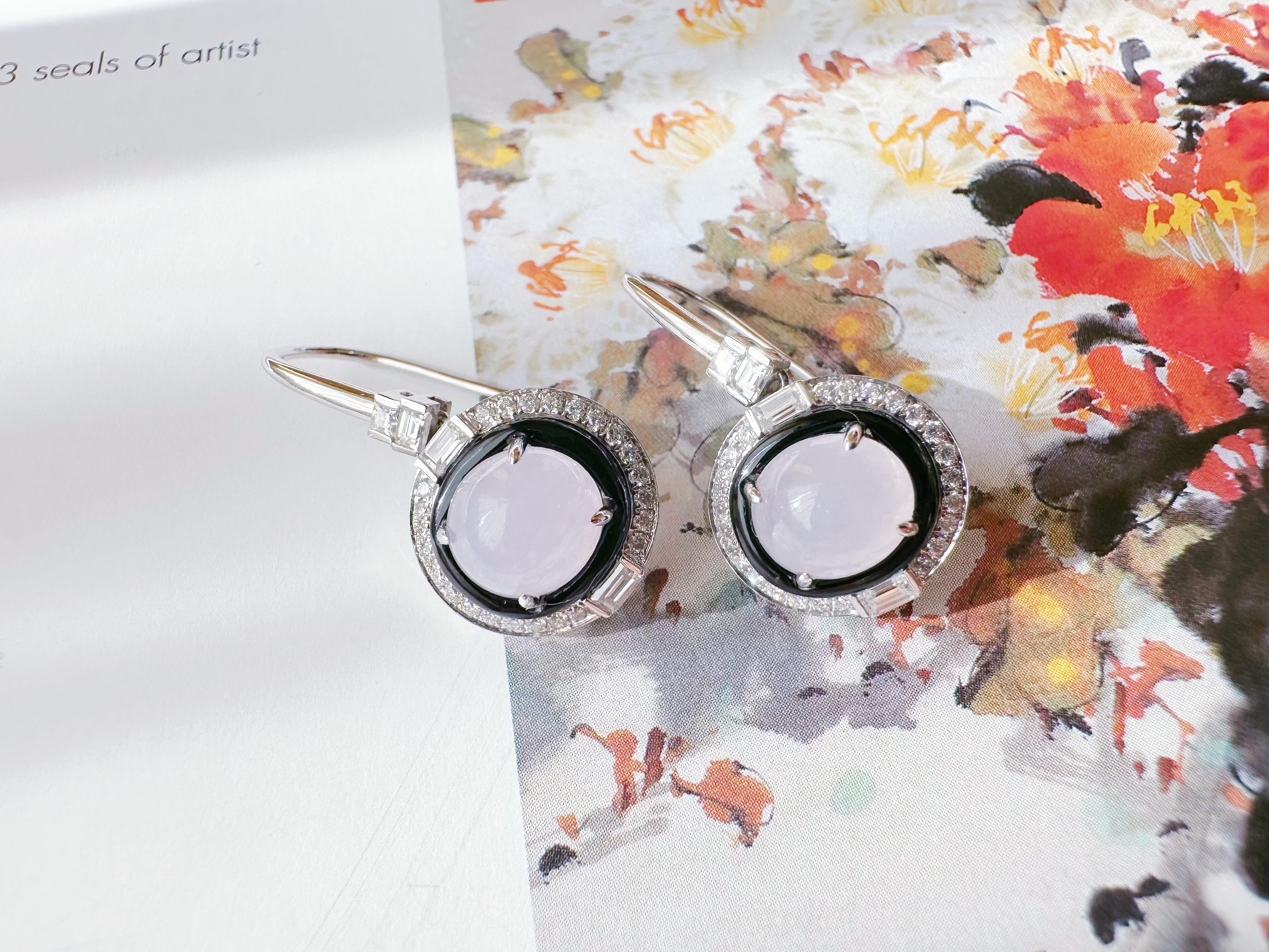 Art déco Boucles d'oreilles en Jadéite Naturelle du Myanmar, Lavande, Jade mauve en vente