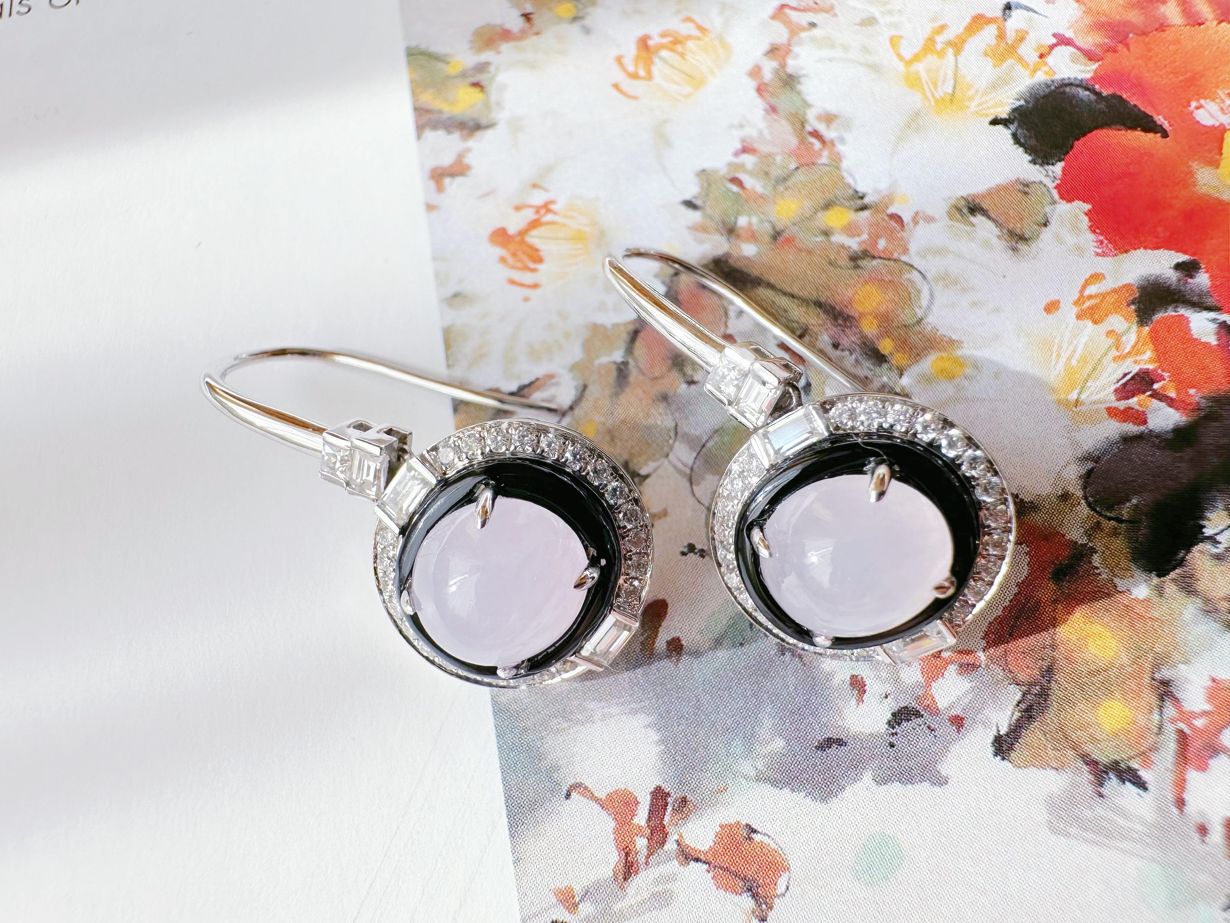 Taille ovale Boucles d'oreilles en Jadéite Naturelle du Myanmar, Lavande, Jade mauve en vente