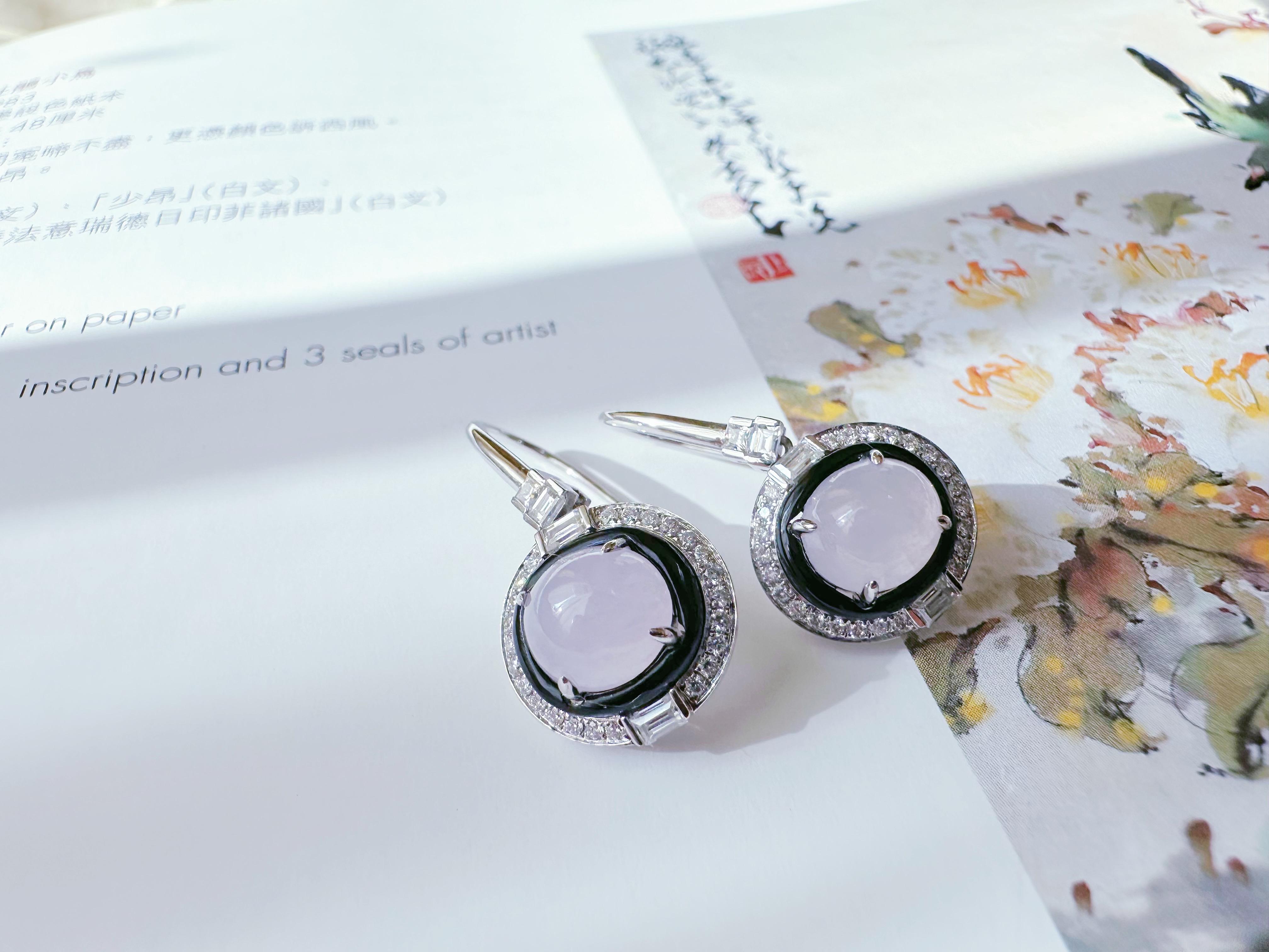 Boucles d'oreilles en Jadéite Naturelle du Myanmar, Lavande, Jade mauve Neuf - En vente à Kowloon, HK