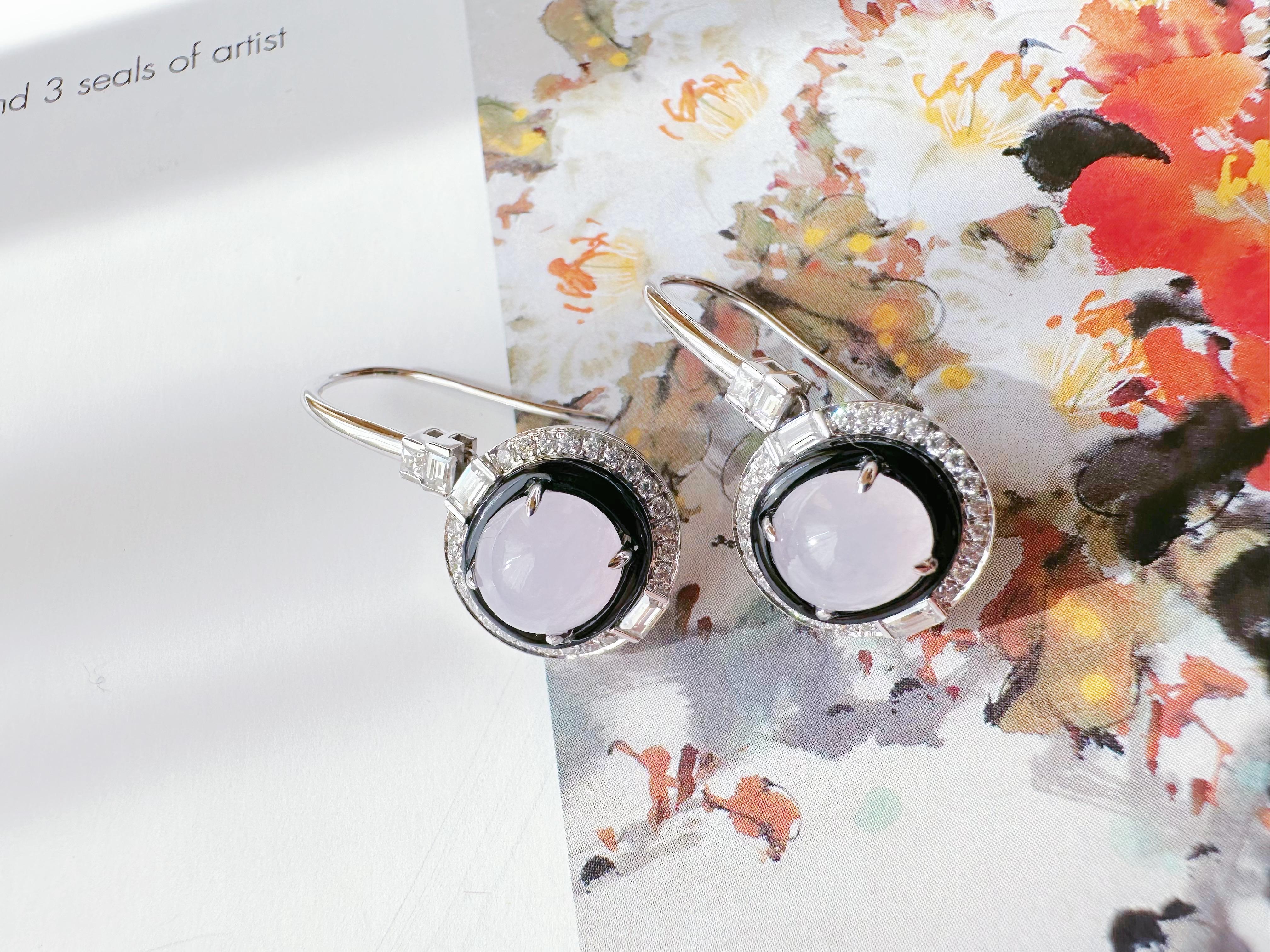 Boucles d'oreilles en Jadéite Naturelle du Myanmar, Lavande, Jade mauve Unisexe en vente