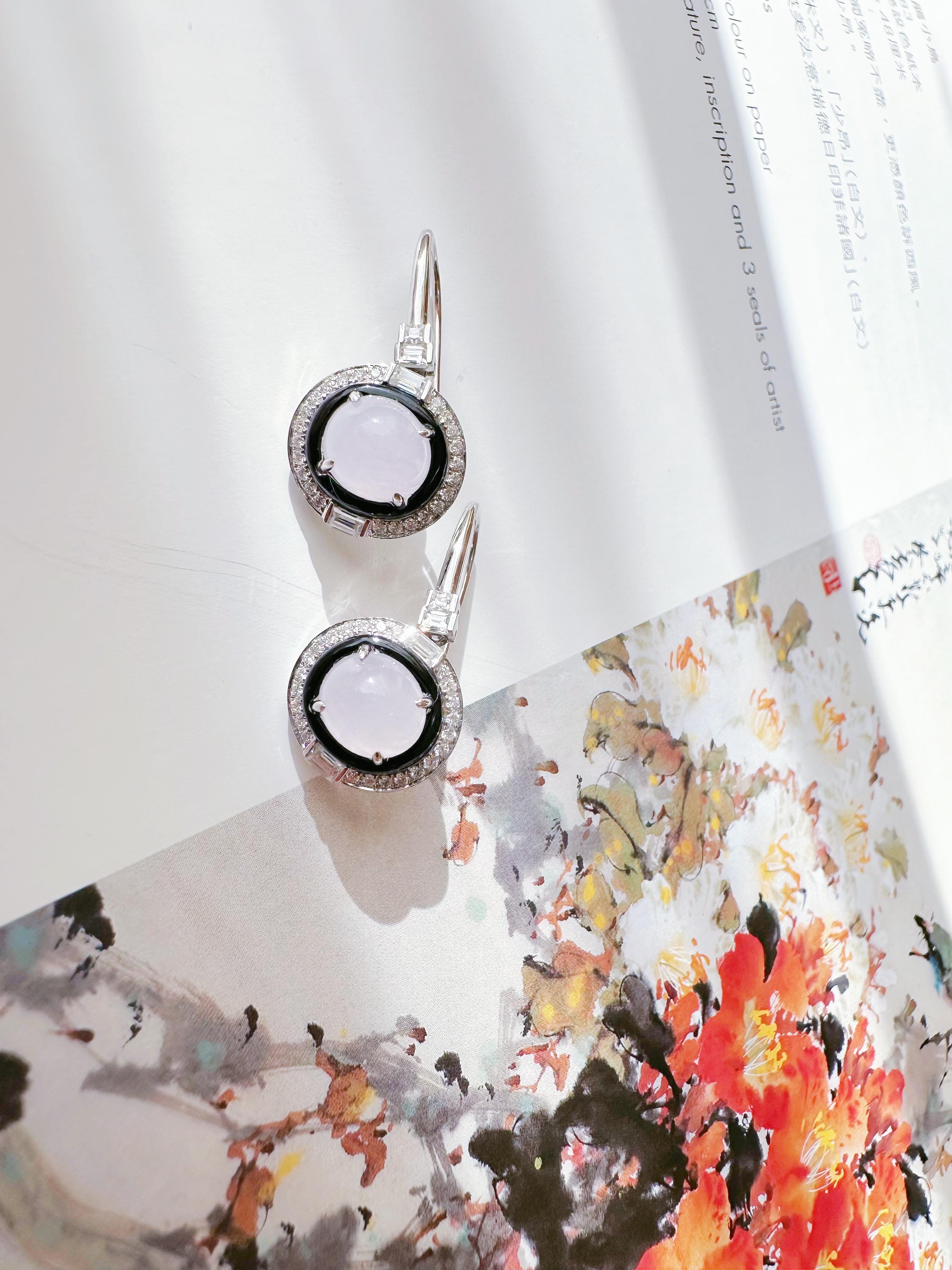 Boucles d'oreilles en Jadéite Naturelle du Myanmar, Lavande, Jade mauve en vente 1