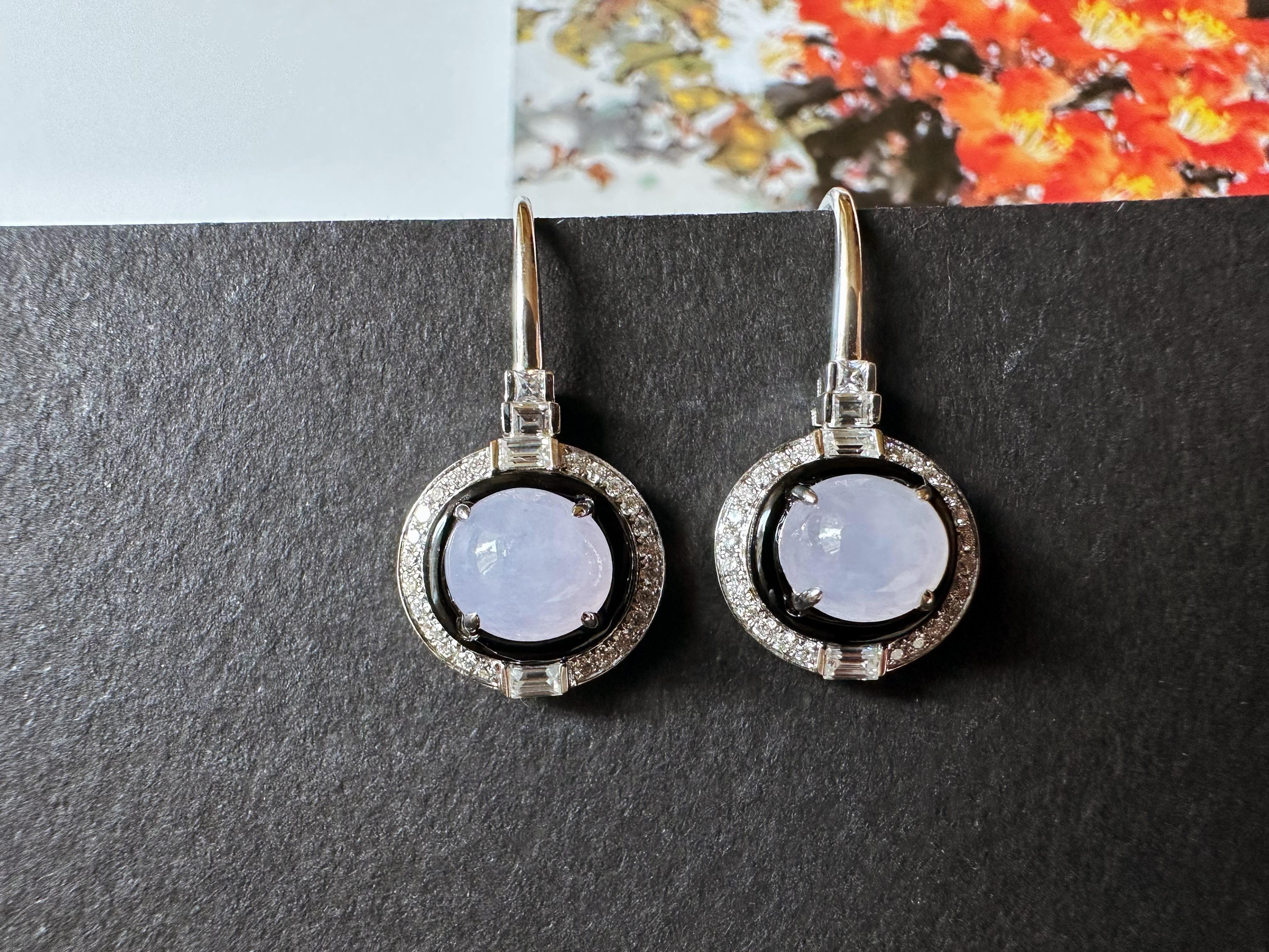 Boucles d'oreilles en Jadéite Naturelle du Myanmar, Lavande, Jade mauve en vente 2