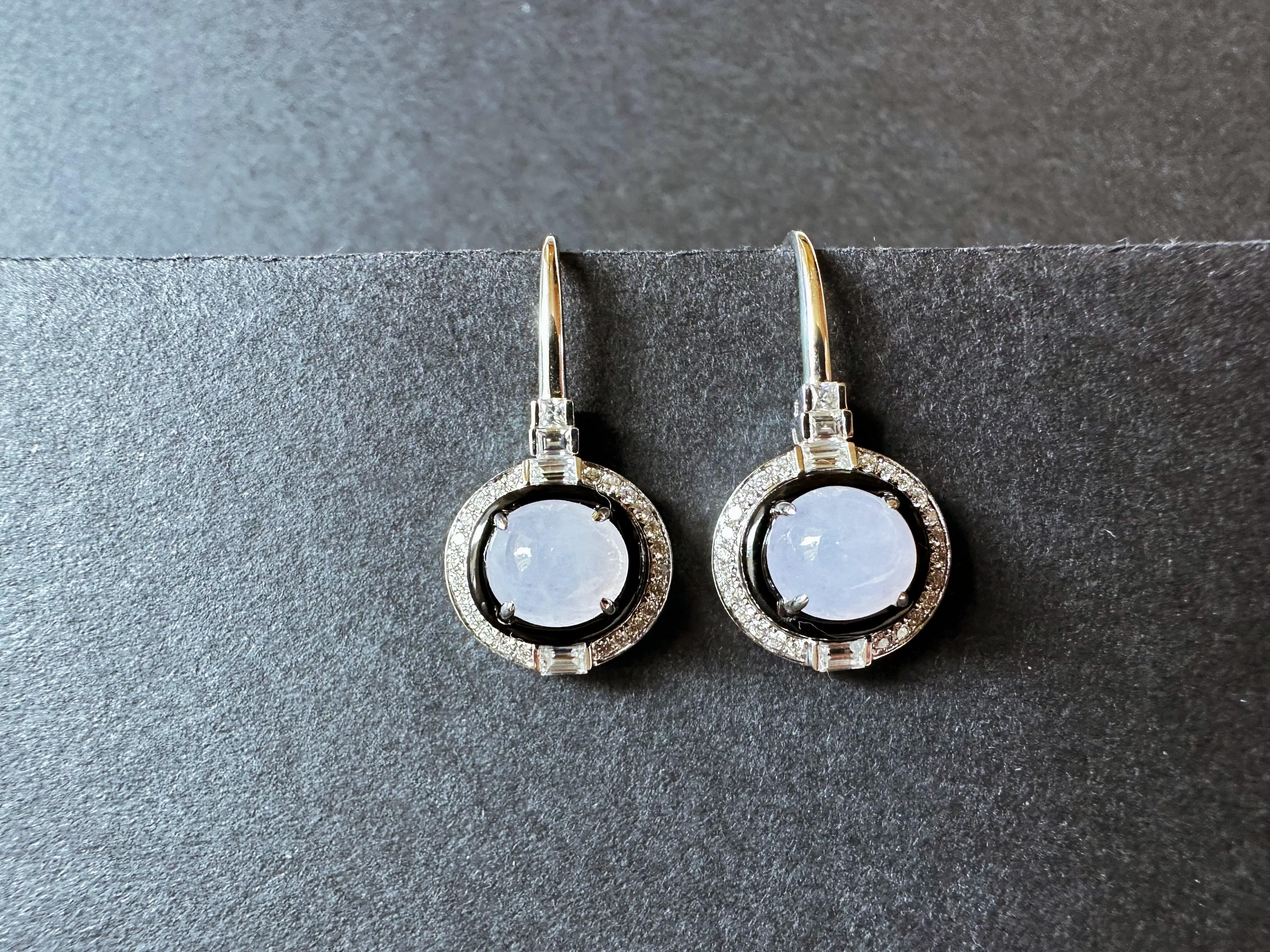 Boucles d'oreilles en Jadéite Naturelle du Myanmar, Lavande, Jade mauve en vente 3