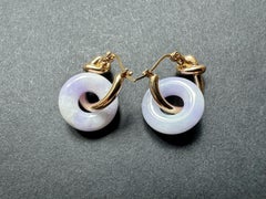 Natural Myanmar Lavender Jade Donut 18K Gold Loop Earrings, Two Way Wear