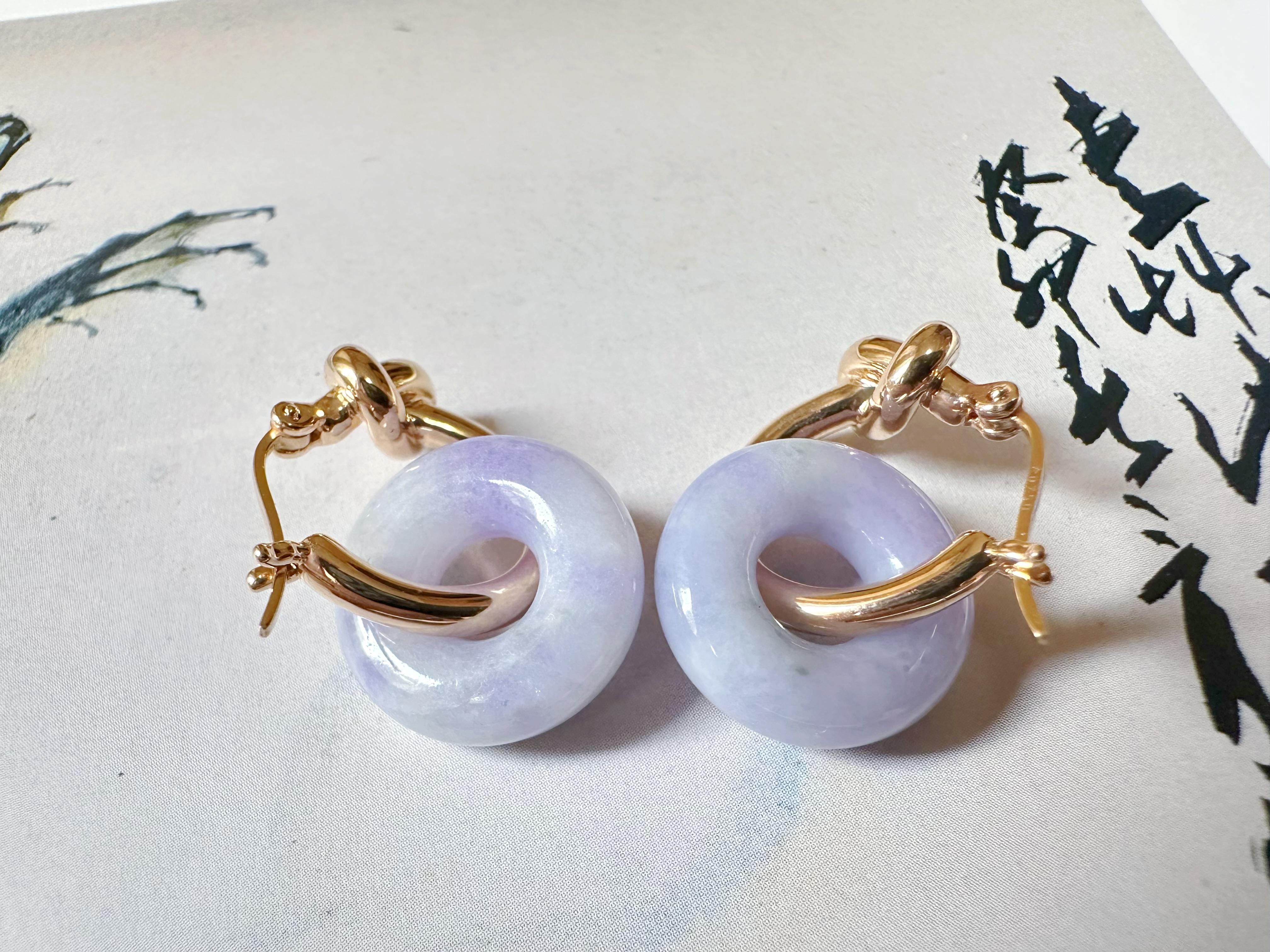 Natürliche Myanmar Lavendel Jade Donut 18K Gold Schleifen-Ohrringe, zwei Arten zu tragen 1