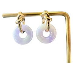 Natural Myanmar Lavender Jade Donut 18K Gold Loop Earrings, Two Way Wear