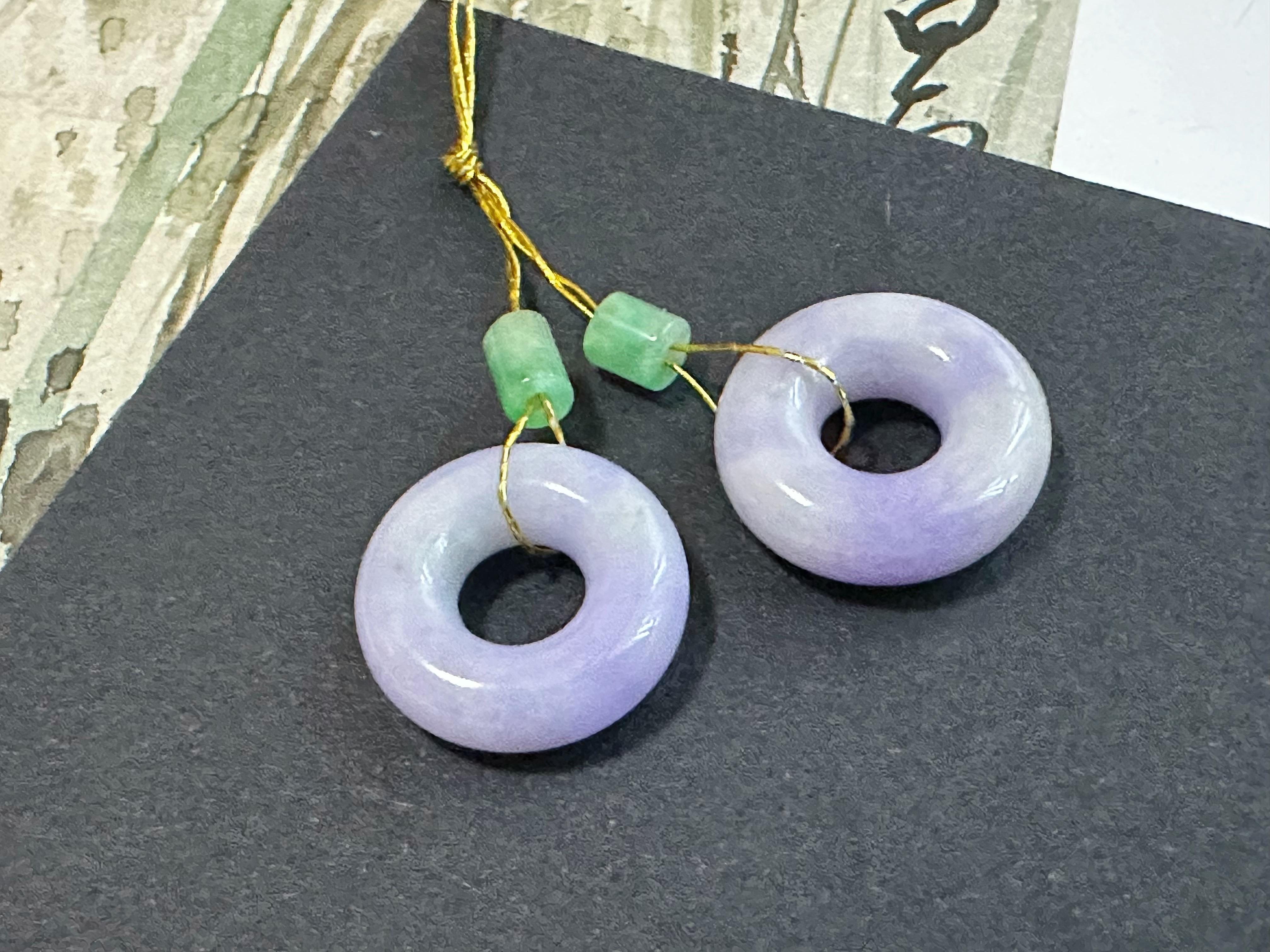 Natural Myanmar Lavender Jade Donut Loose Stone, Purple Jadeite Loose Stone Pair For Sale 4
