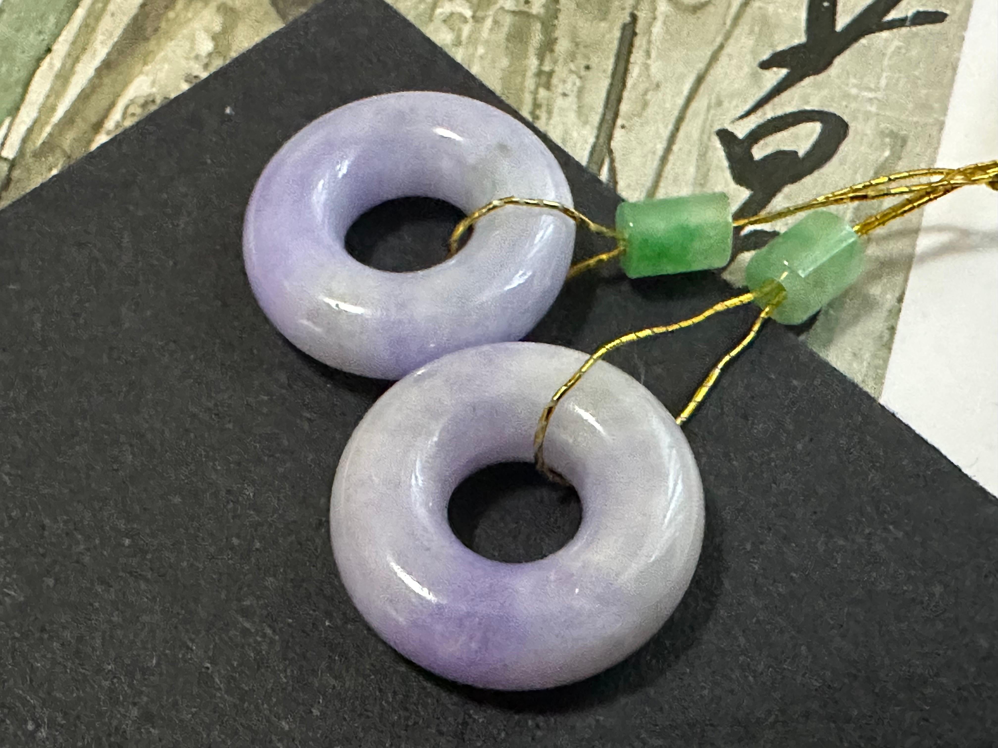 Natural Myanmar Lavender Jade Donut Loose Stone, Purple Jadeite Loose Stone Pair For Sale 6