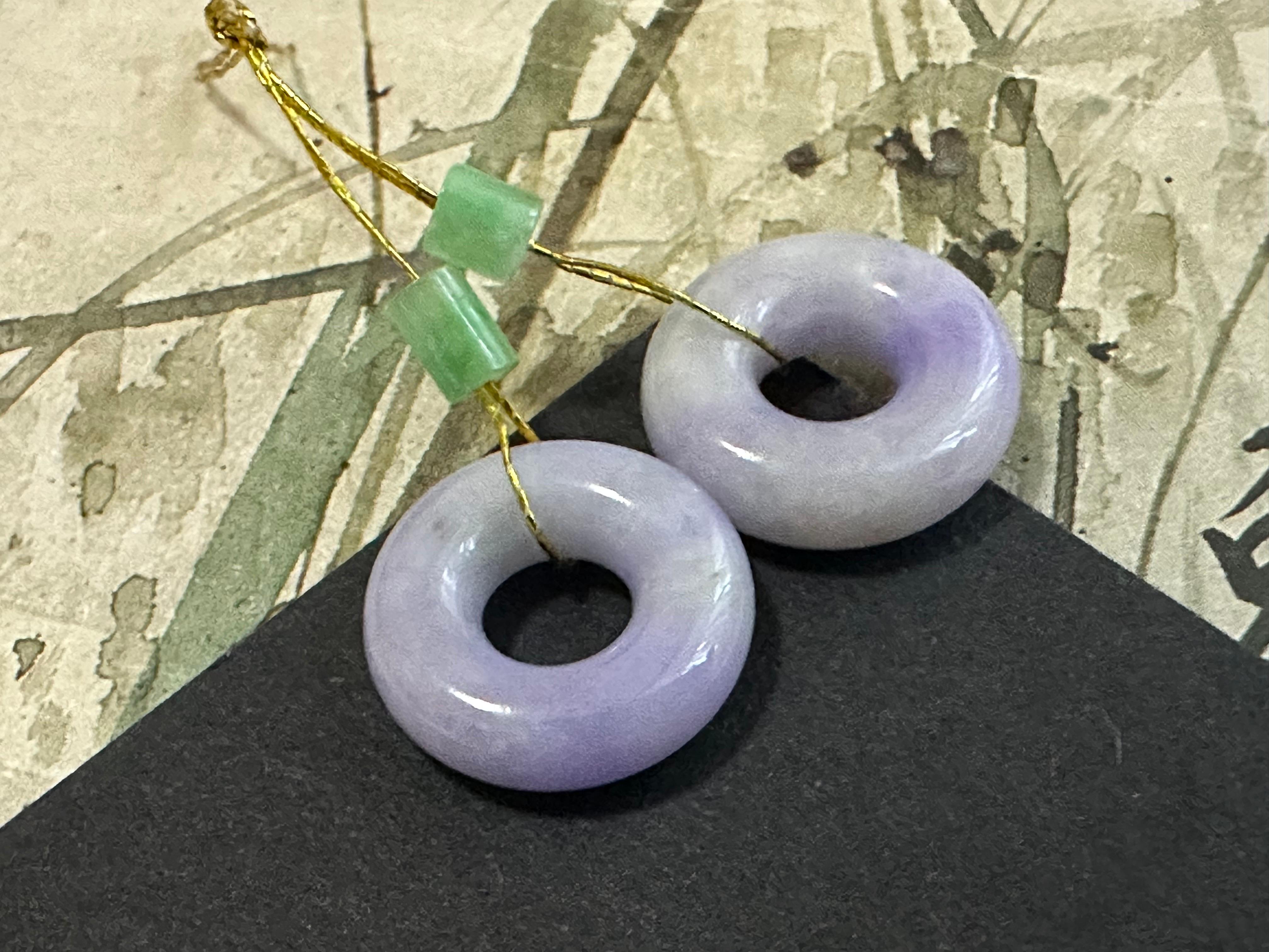 Natural Myanmar Lavender Jade Donut Loose Stone, Purple Jadeite Loose Stone Pair For Sale 7
