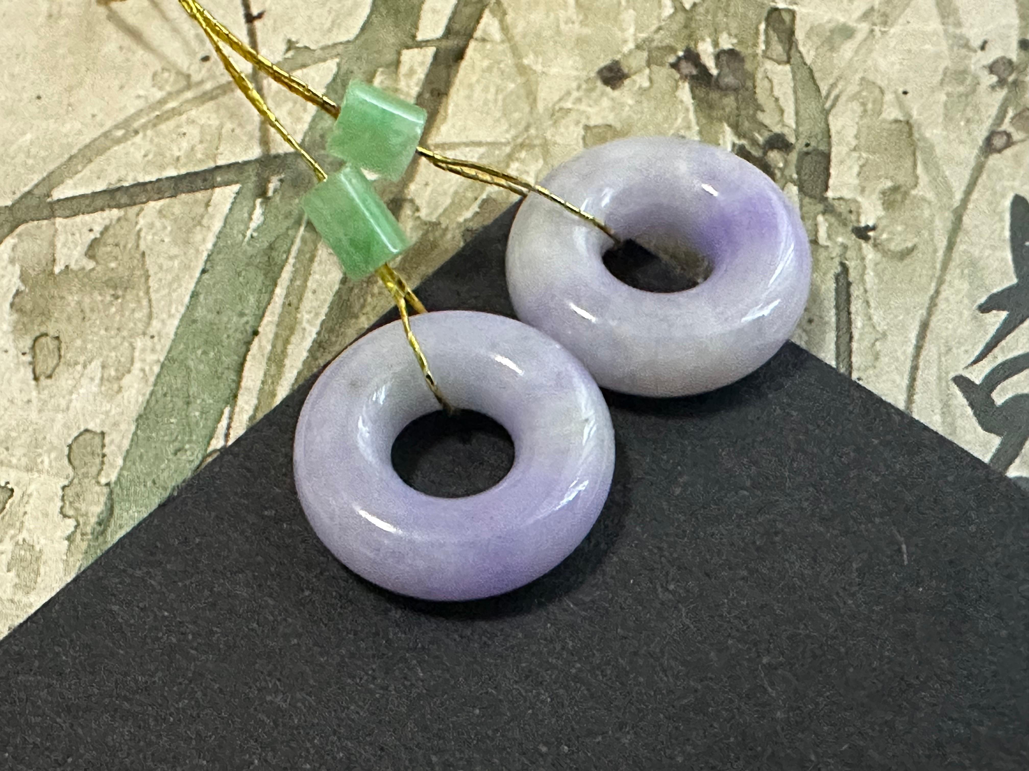 Natural Myanmar Lavender Jade Donut Loose Stone, Purple Jadeite Loose Stone Pair For Sale 8