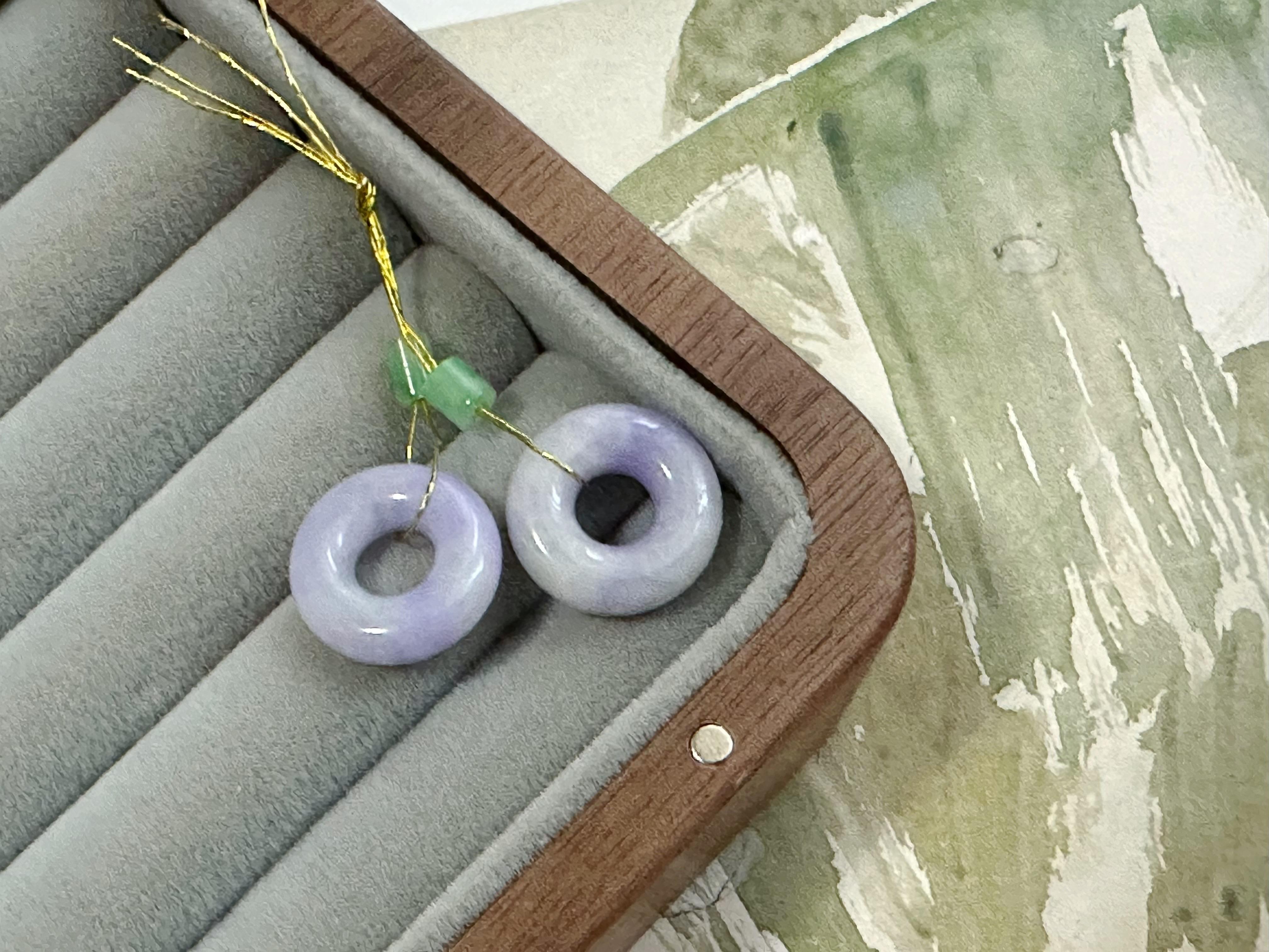 Arts and Crafts Natural Myanmar Lavender Jade Donut Loose Stone, Purple Jadeite Loose Stone Pair For Sale