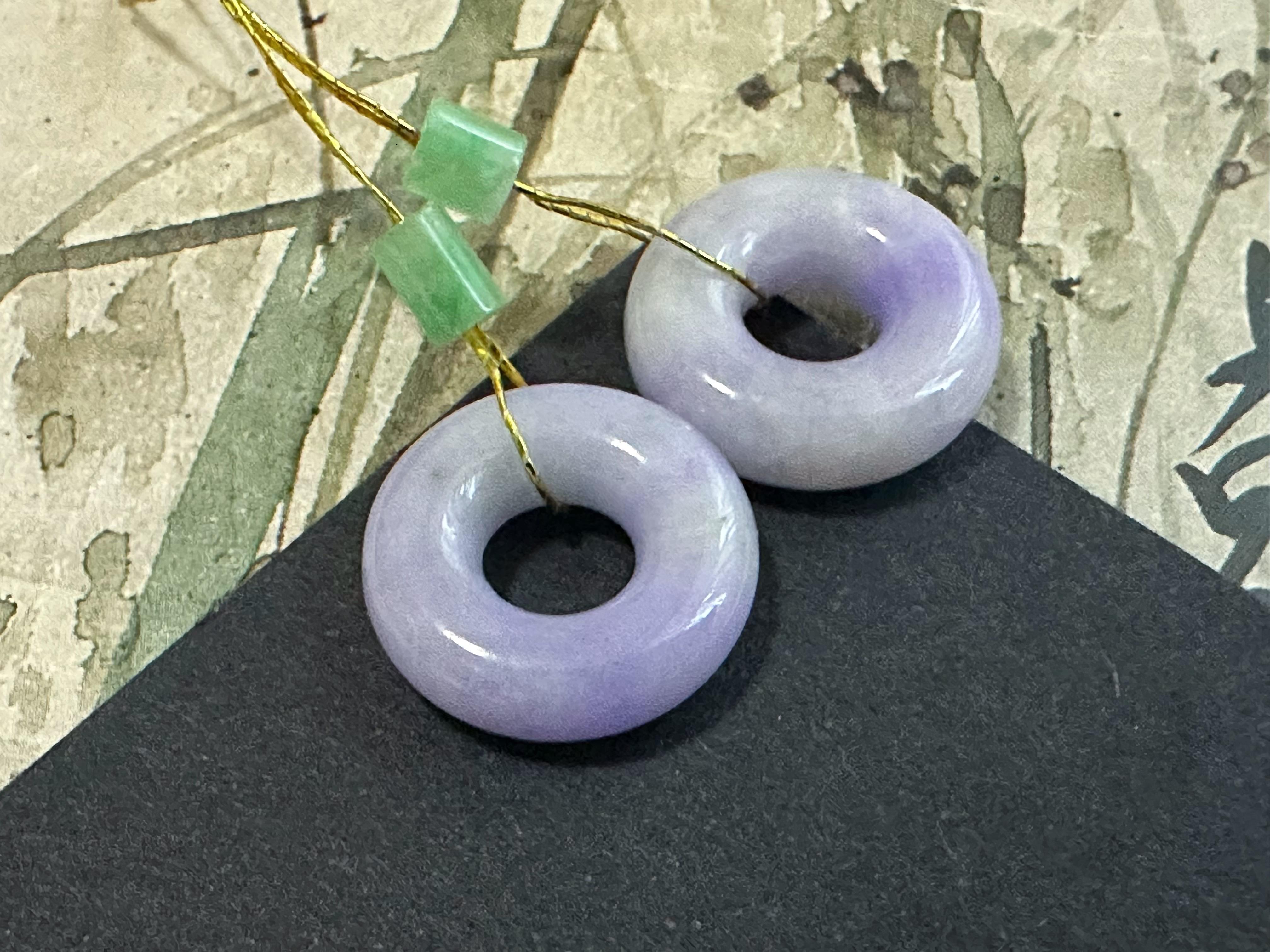 Arts and Crafts Natural Myanmar Lavender Jade Donut Loose Stone, Purple Jadeite Loose Stone Pair For Sale