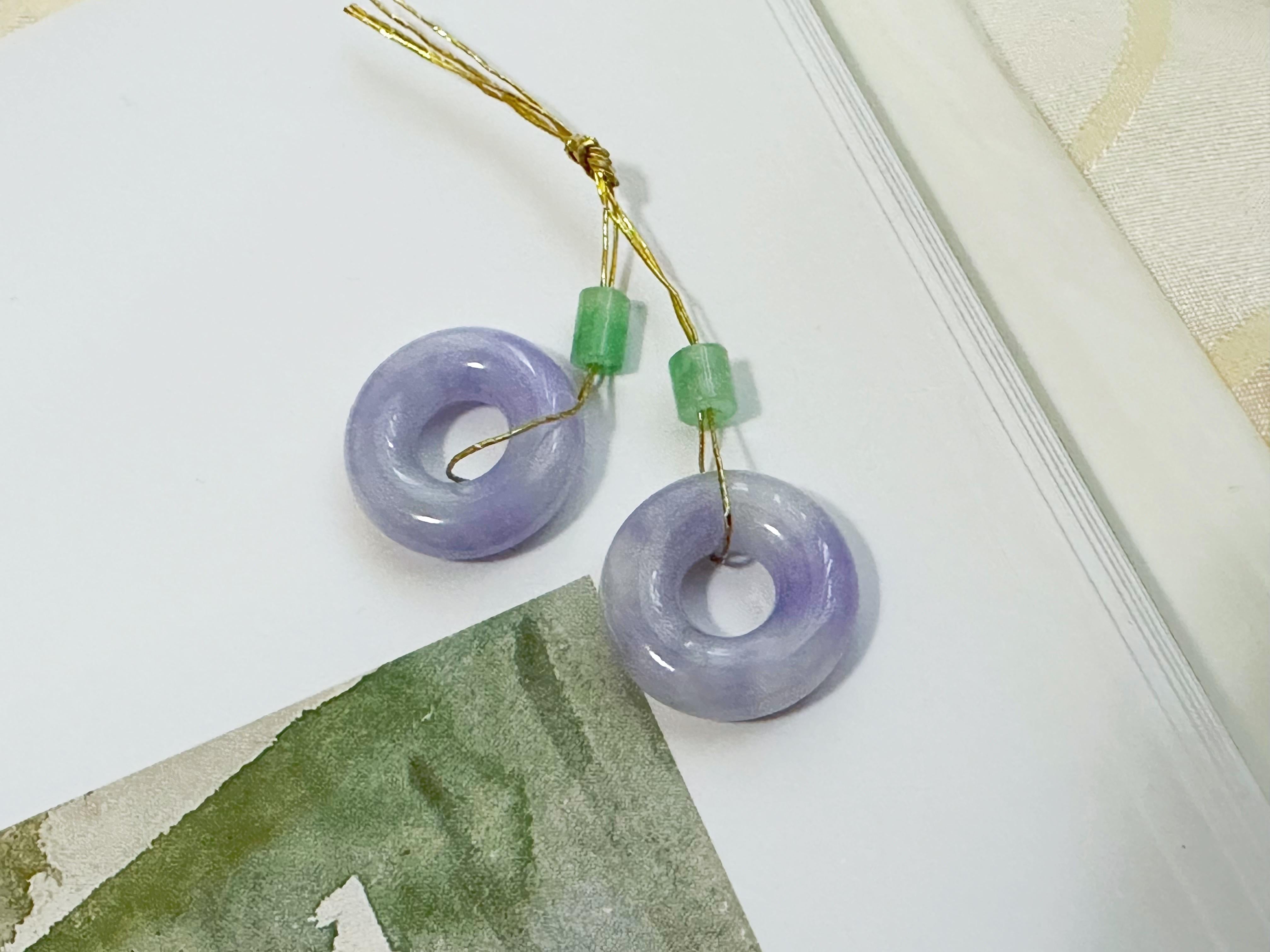 Women's or Men's Natural Myanmar Lavender Jade Donut Loose Stone, Purple Jadeite Loose Stone Pair For Sale