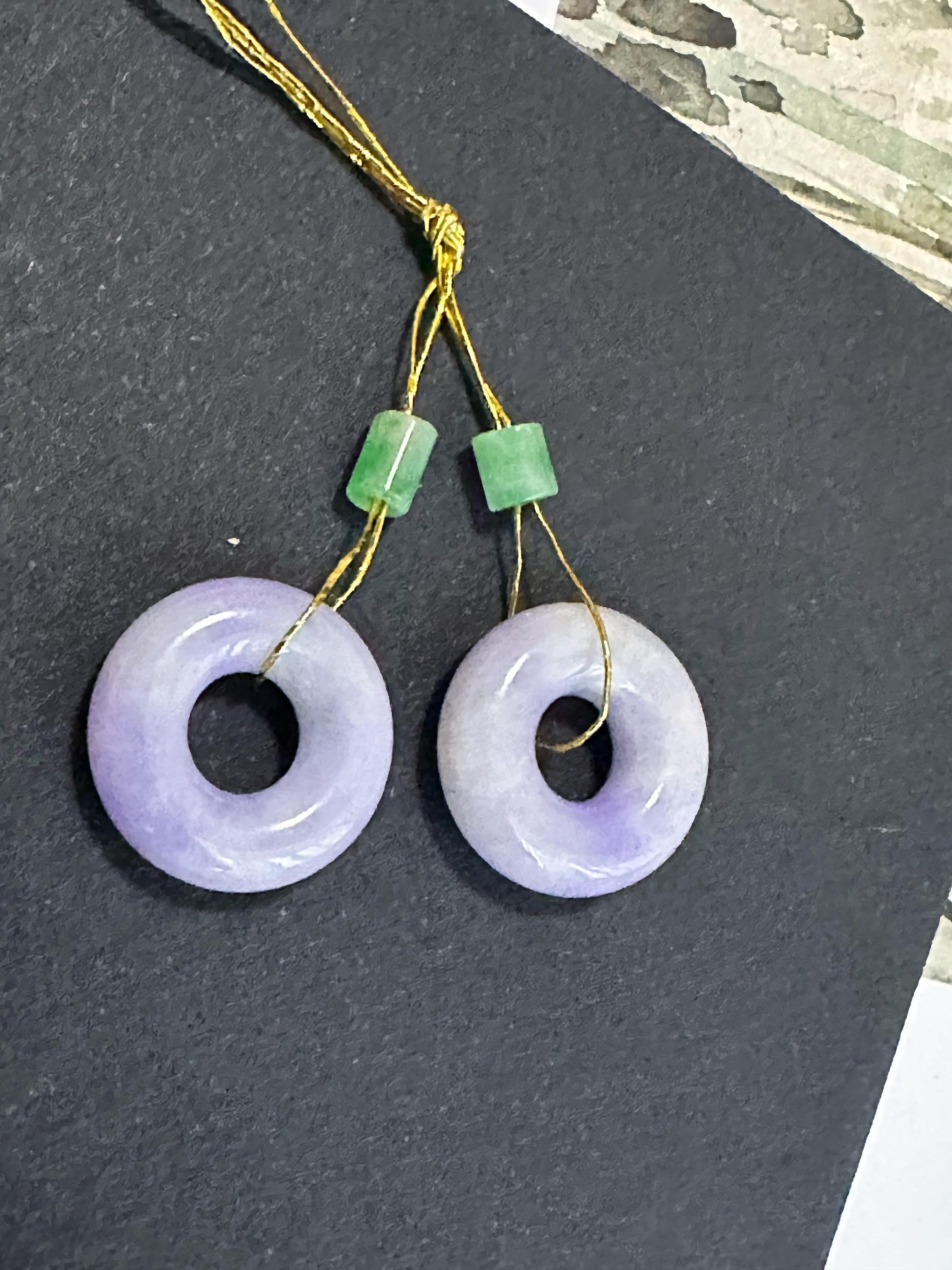 Natural Myanmar Lavender Jade Donut Loose Stone, Purple Jadeite Loose Stone Pair For Sale 1