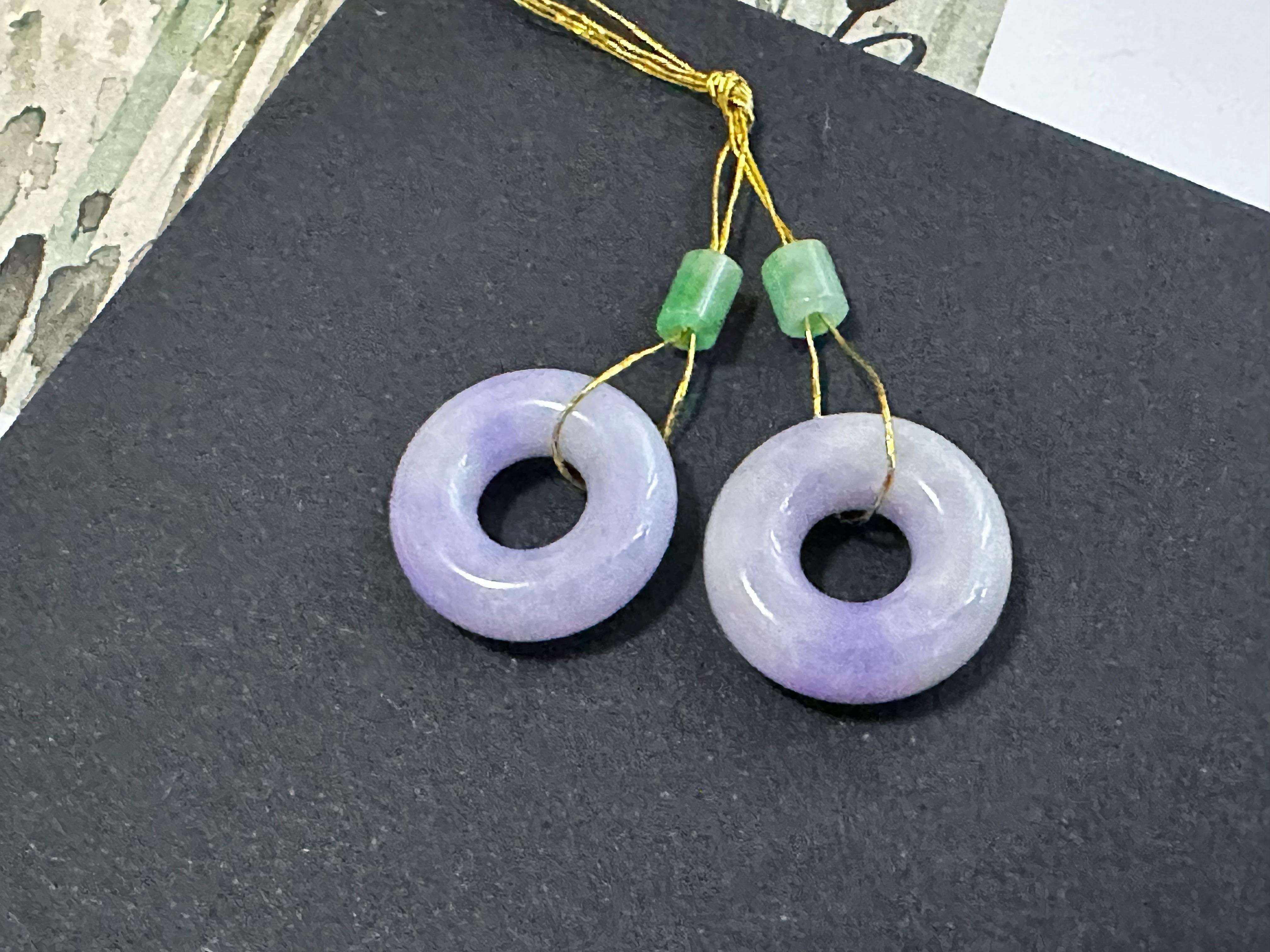 Natural Myanmar Lavender Jade Donut Loose Stone, Purple Jadeite Loose Stone Pair For Sale 1