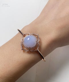 Natural Myanmar Lavender Jadeite Cabochon Bracelet in 18K Rose Gold & Diamond