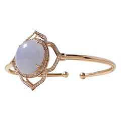 Natural Myanmar Lavender Jadeite Cabochon Bracelet in 18K Rose Gold & Diamond