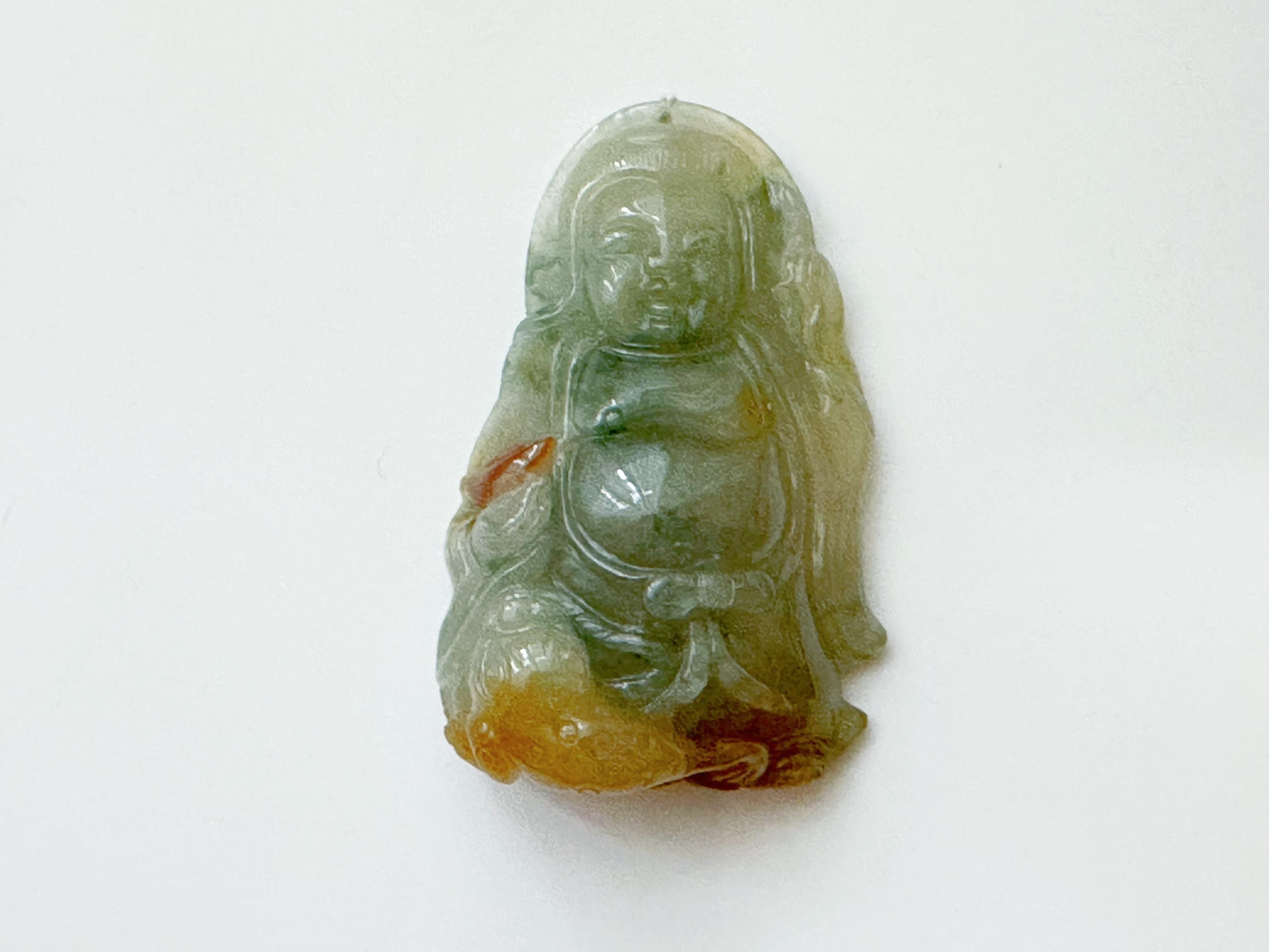 Natural Myanmar Liu Haichan Icy Type Tricolor Green Yellow Red Jade Pendant In New Condition For Sale In Kowloon, HK