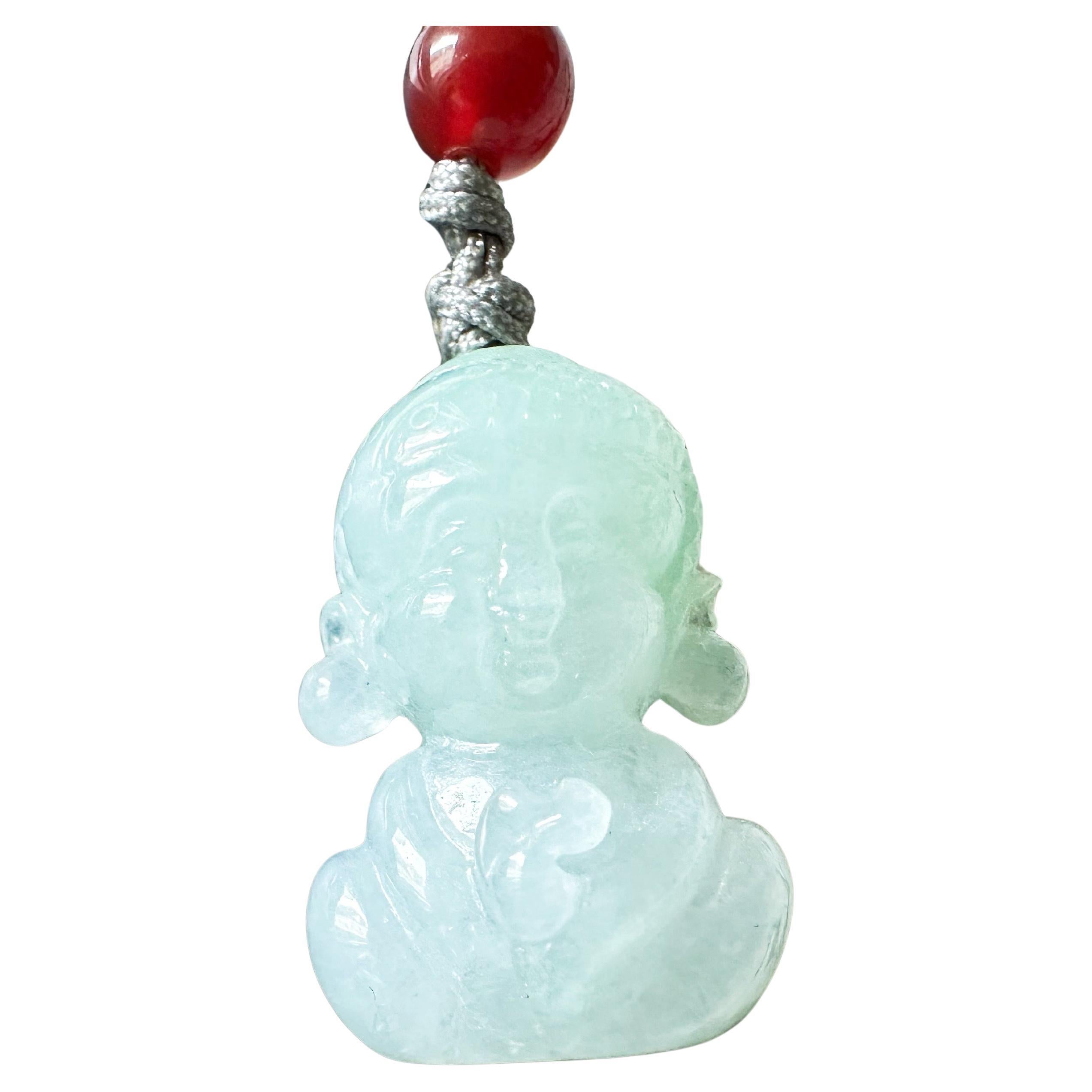 Ciondolo in giada verde pallido naturale Myanmar Mini Buddha, giada Buddha