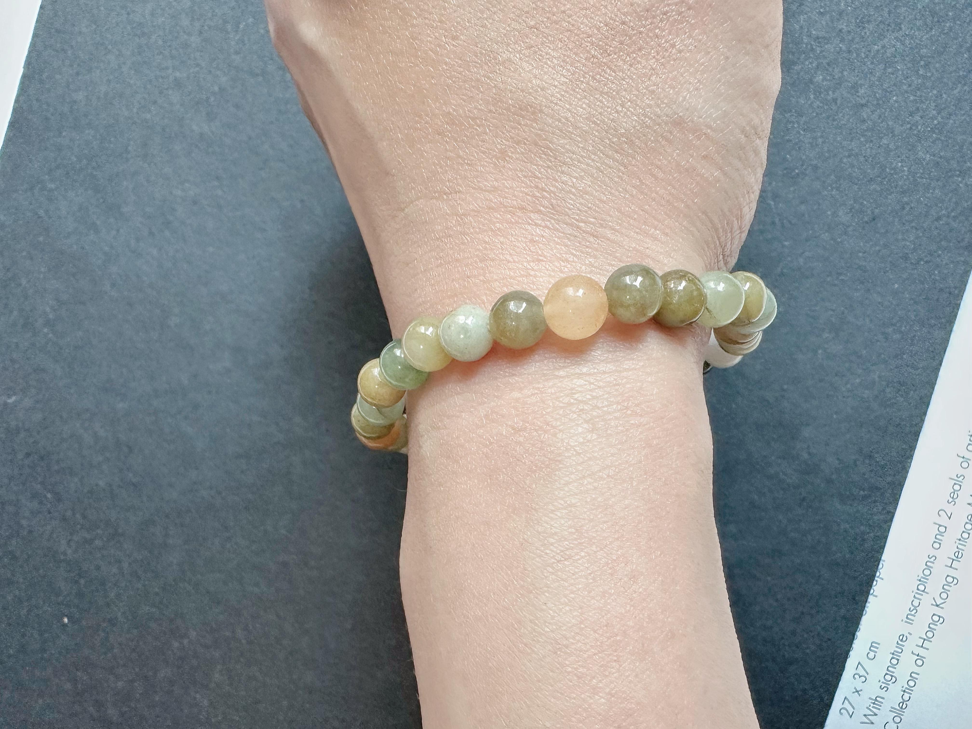 Bracciale di perle di giada multicolore Nature Myanmar in vendita 7